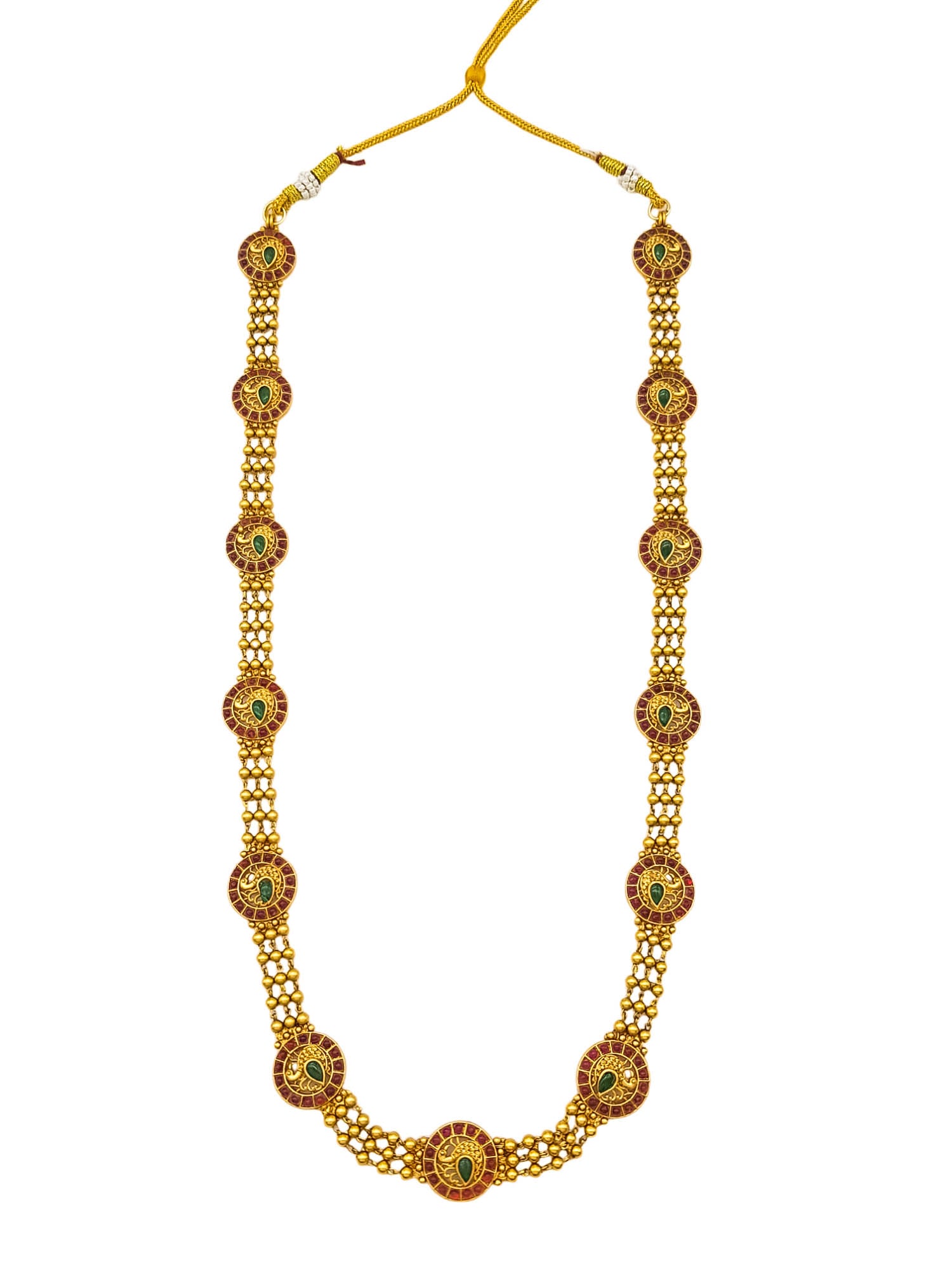 Gold Plated Long Necklace Set in Laxmi Temple pattern