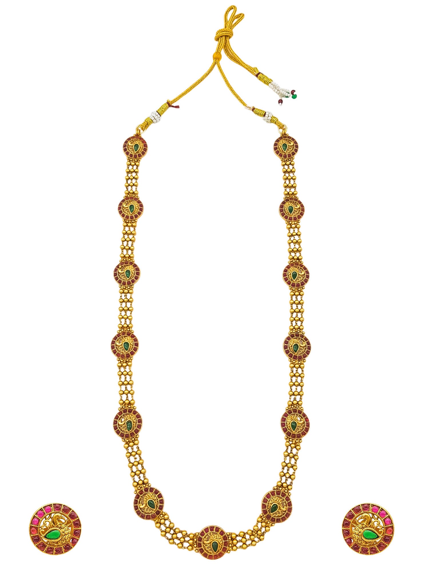 Gold Plated Long Necklace Set in Laxmi Temple pattern