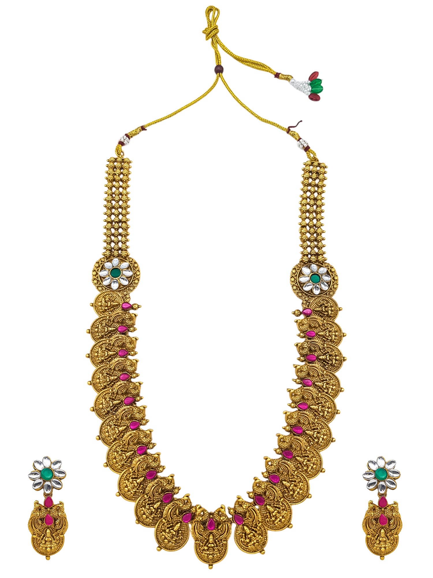 Gold Plated Long with Laxmi Coin  Necklace Set