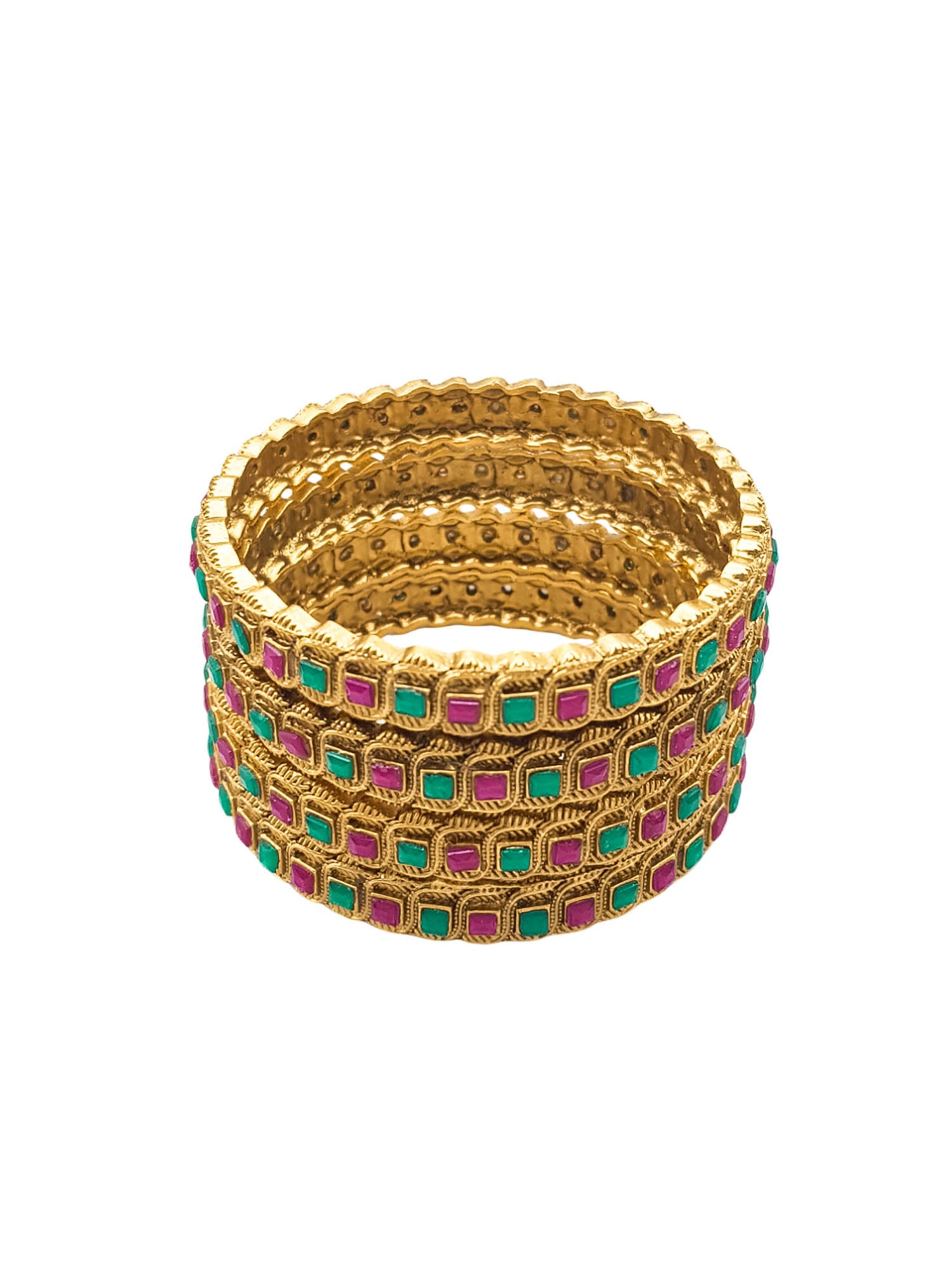 Gold Plated Studded Set of 4 Multi Stone Bangles