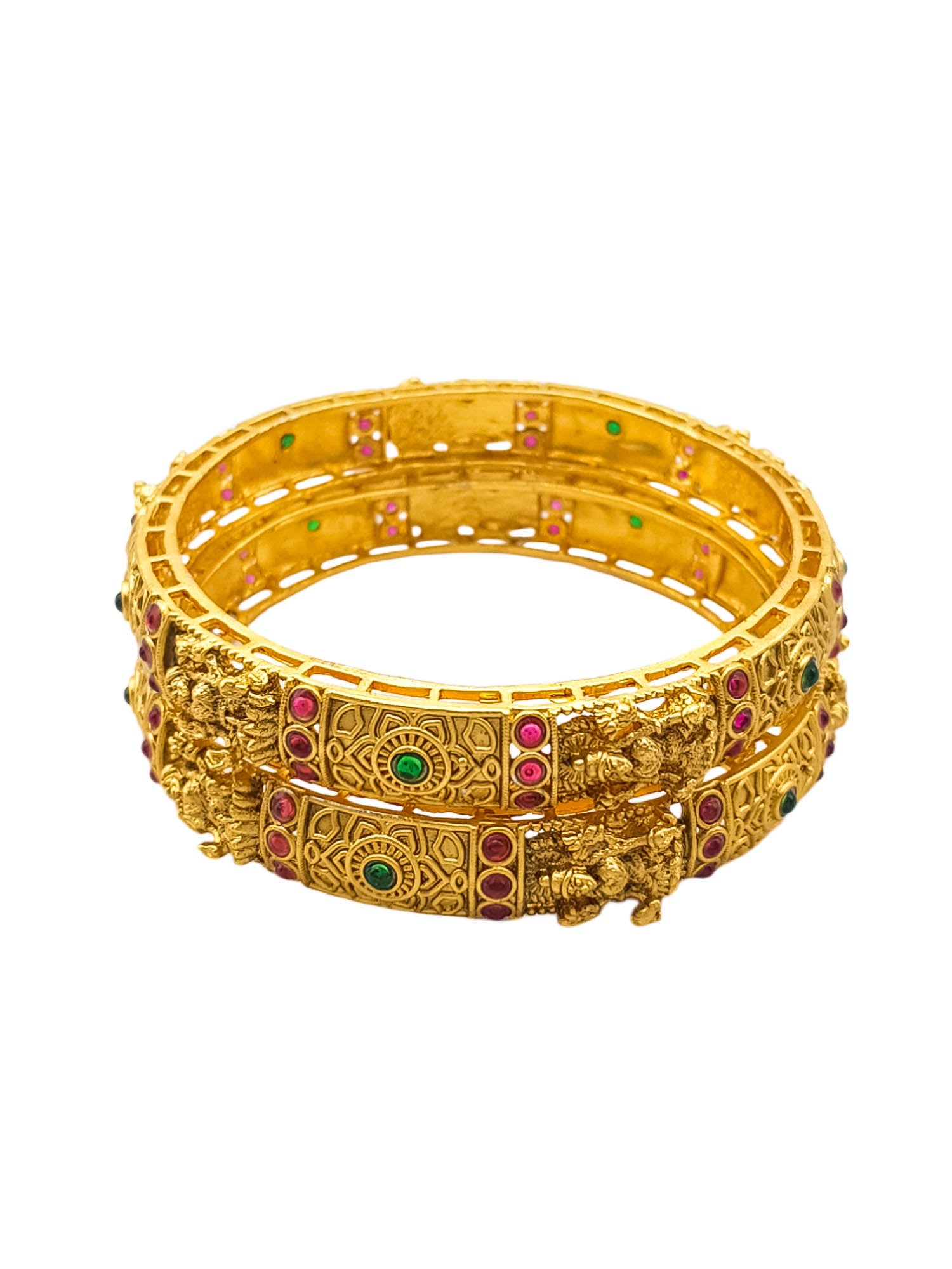 Micro Gold Plated Set of 2 Laxmi Multi colour Stone Bangles