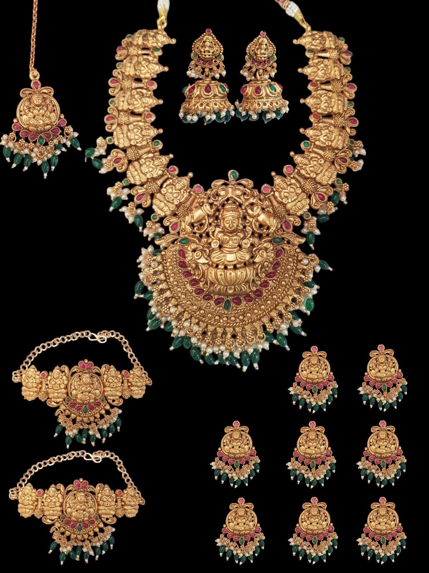 Antique Premium Gold finish Laxmi necklace set combo