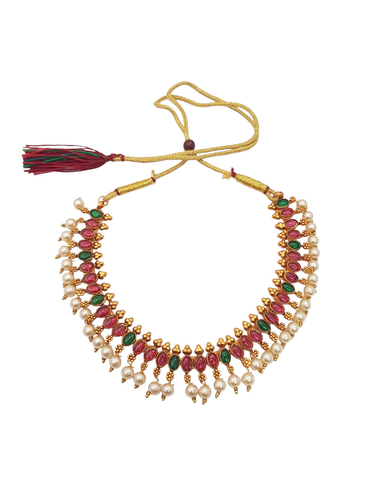 Gold Plated Elegant Necklace Set with Green and Multi Colour