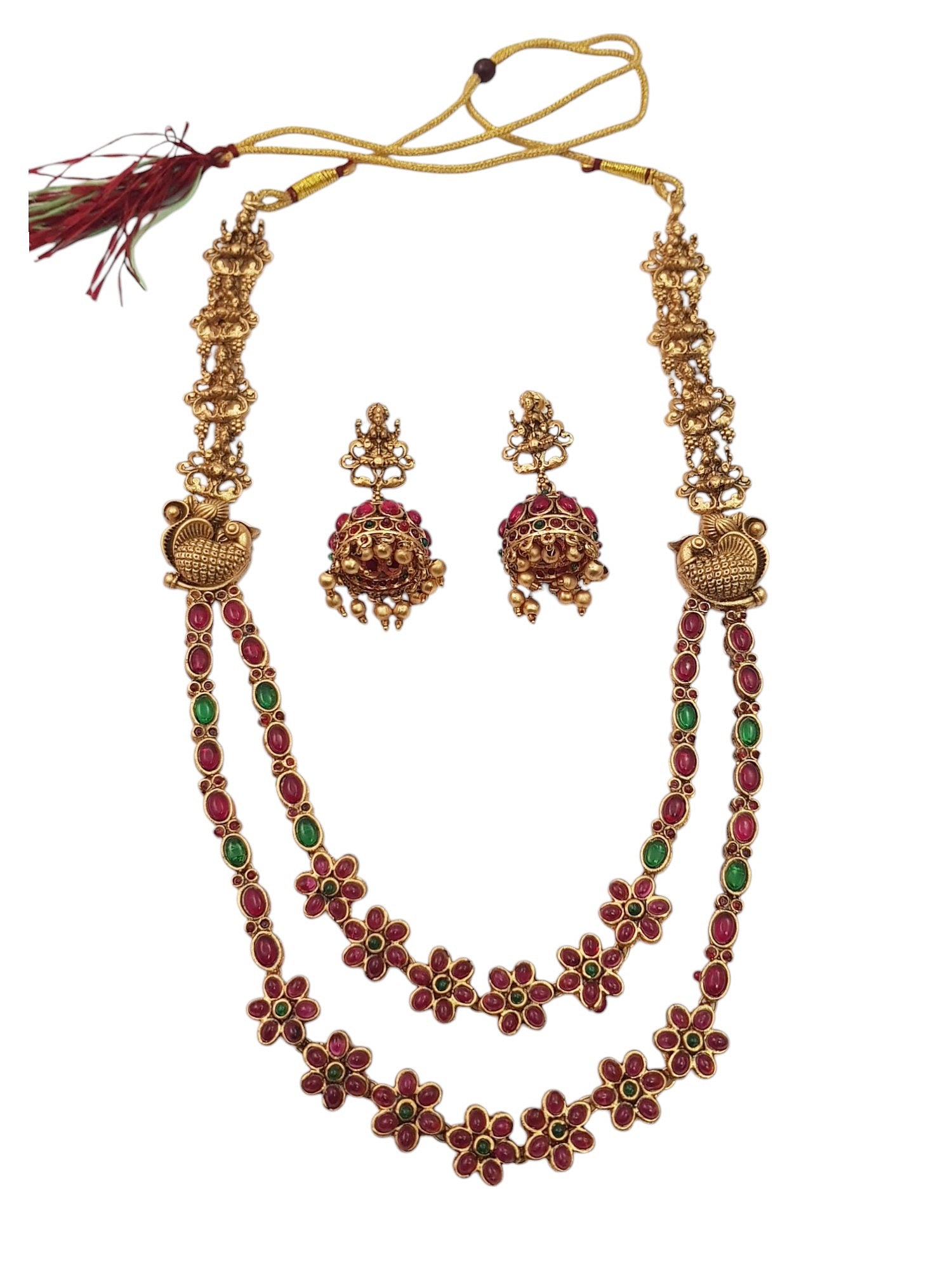 Gold Plated Two Line Peacock Lakshmi Hara