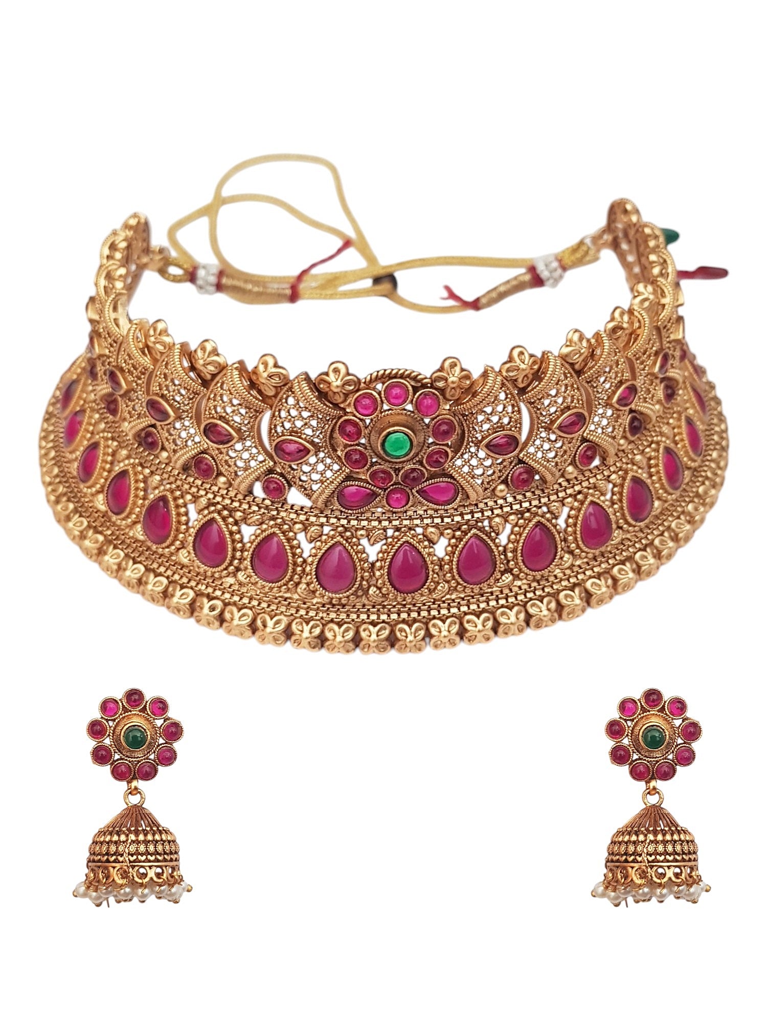 Gold Plated Choker Necklace Set multicolor