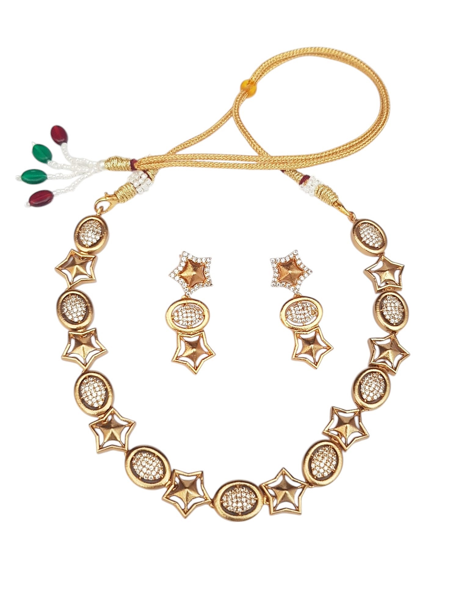 Premium Gold Plated CZ Star Necklace Set with Multi Colour stone