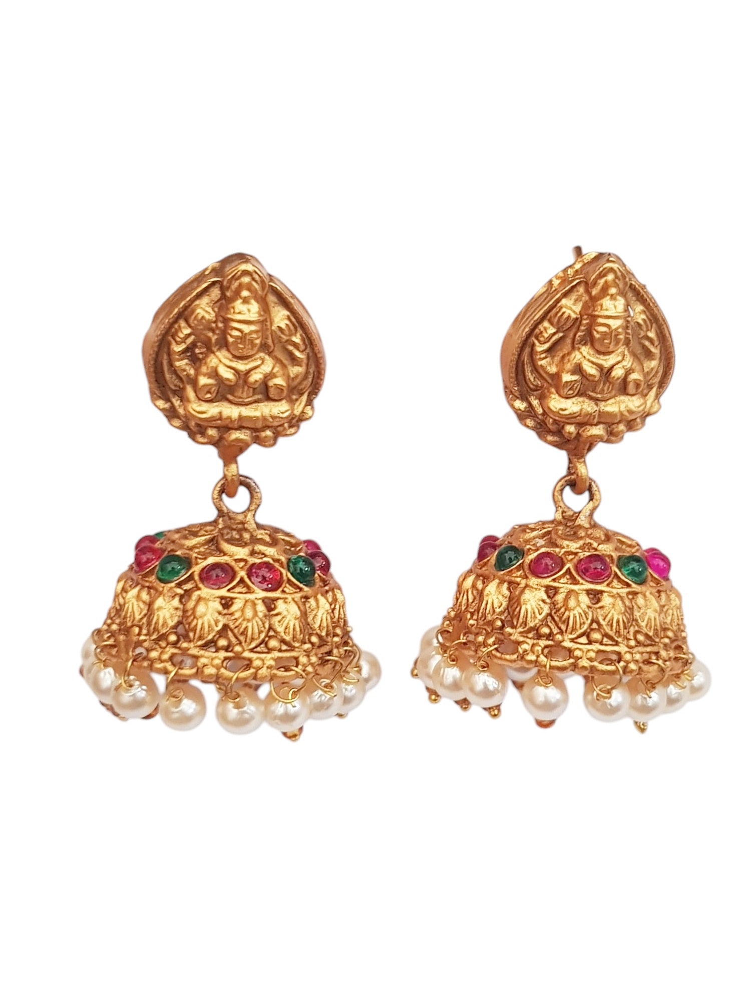 Gold plated Temple design Jhumka Earrings