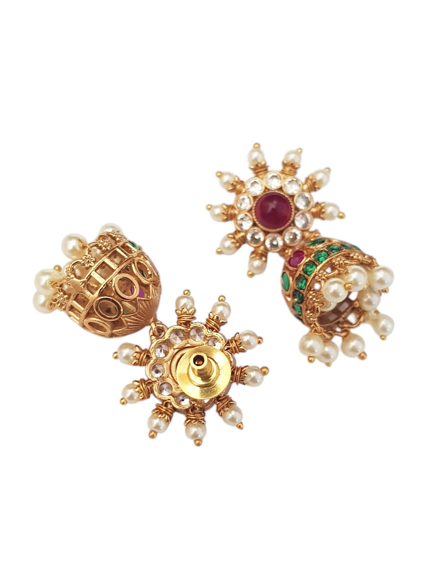 Gold plated Temple design Jhumka Earrings