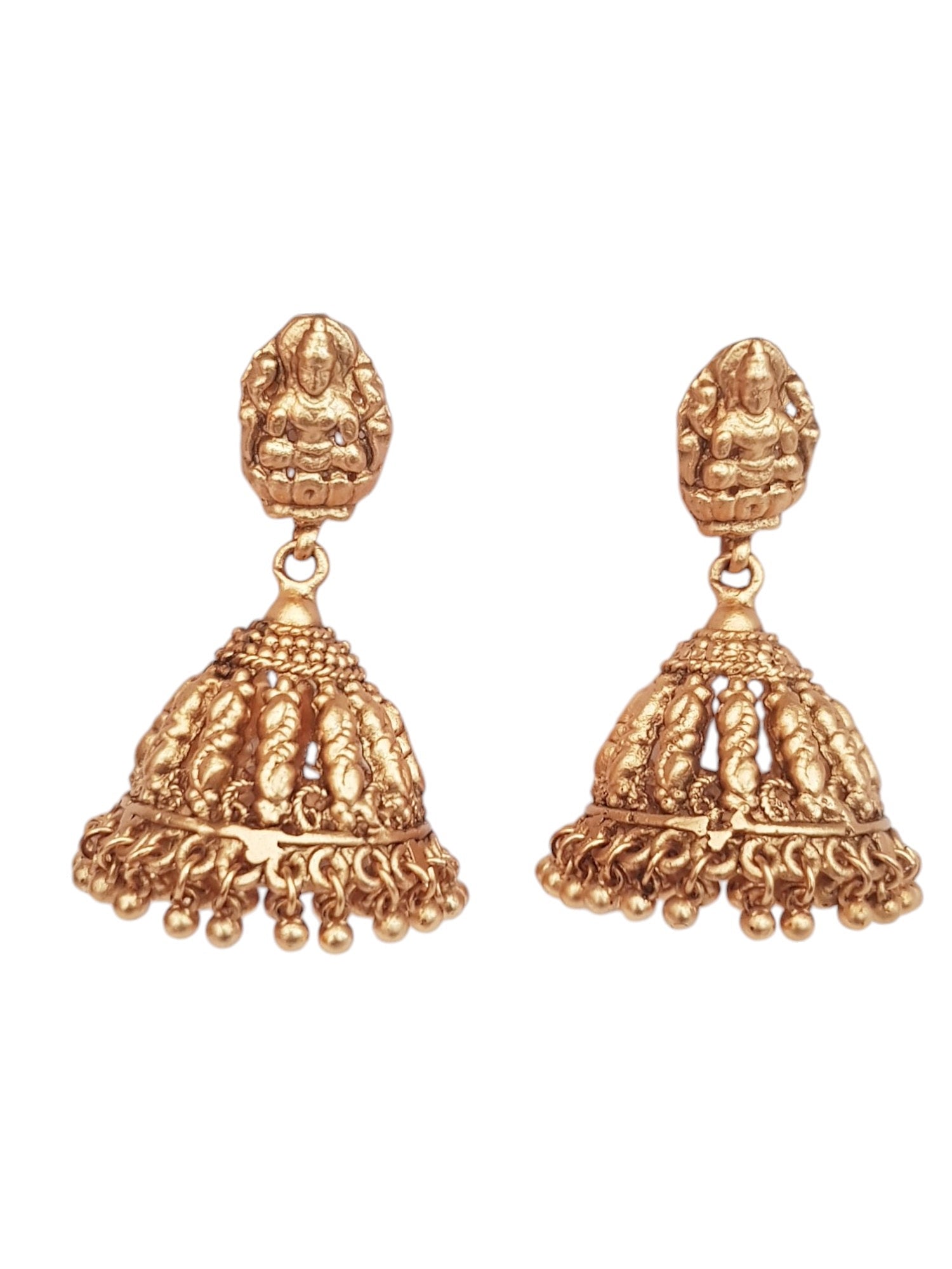 Gold plated Temple design Jhumka Earrings