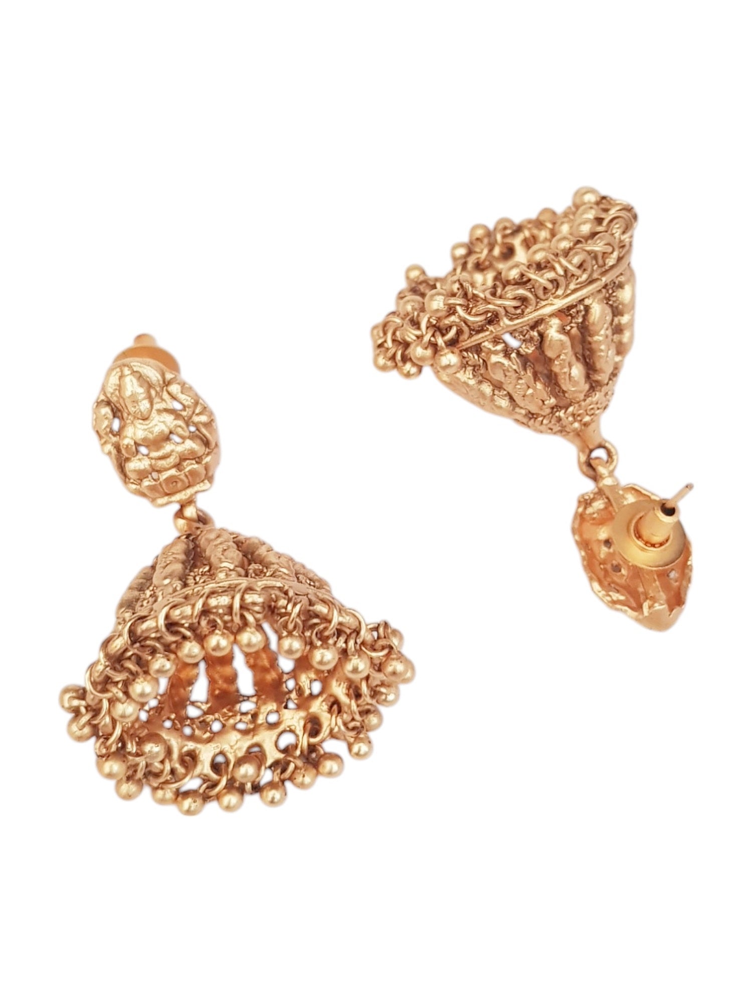 Gold plated Temple design Jhumka Earrings