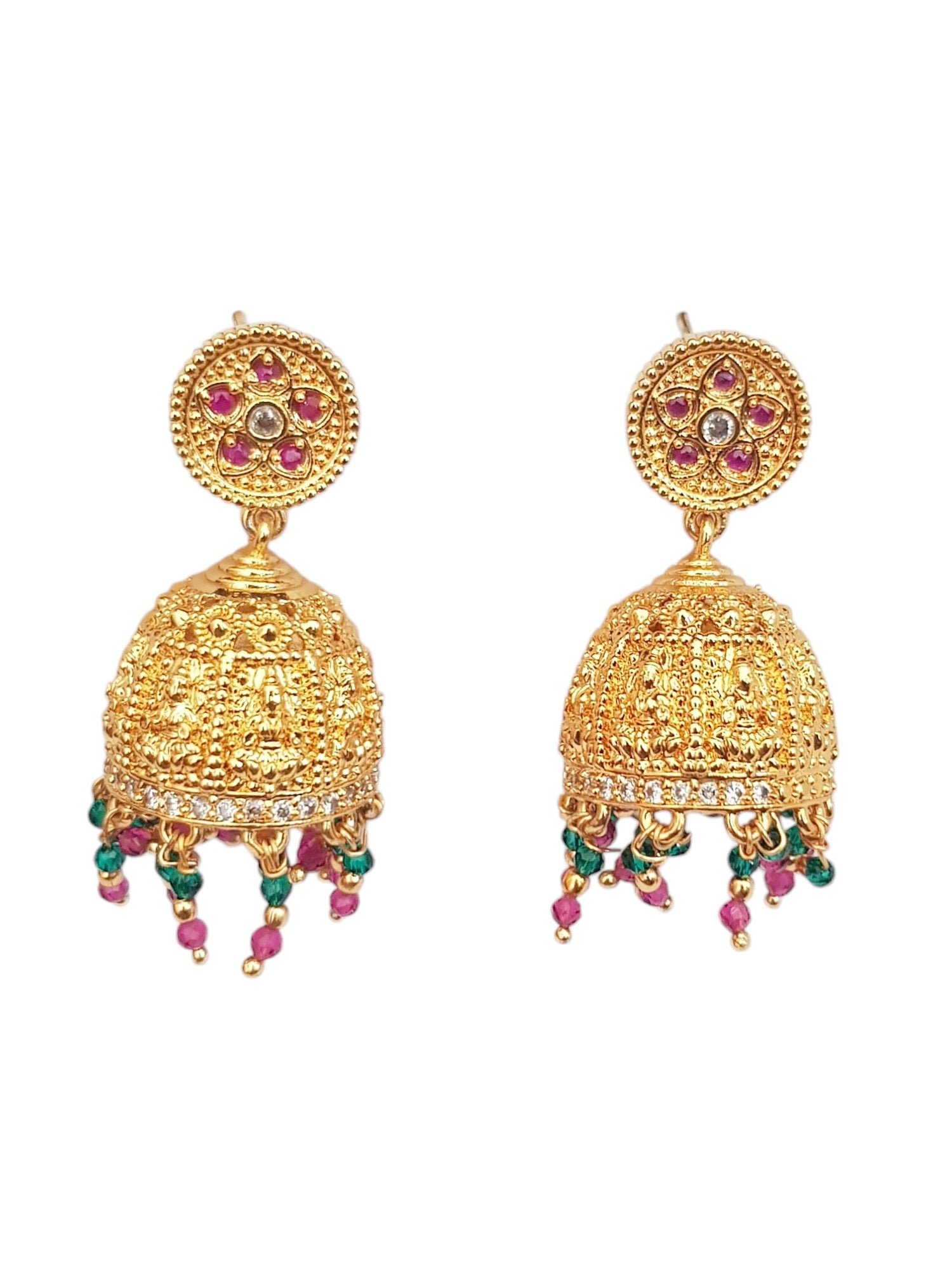 Micro Gold Plated Temple Collecion Earrings Jhumkas