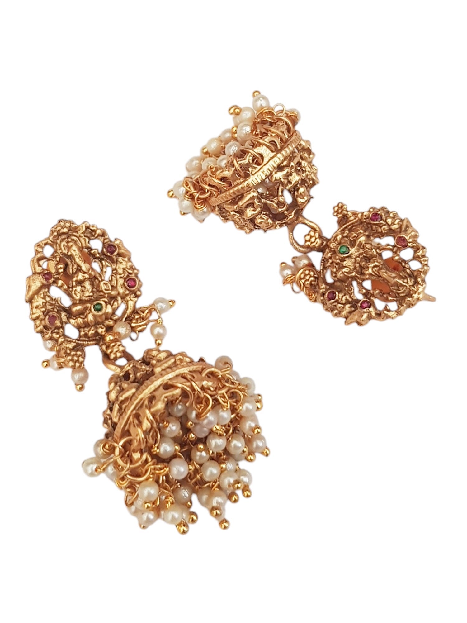 Gold plated Temple design Jhumka Earrings