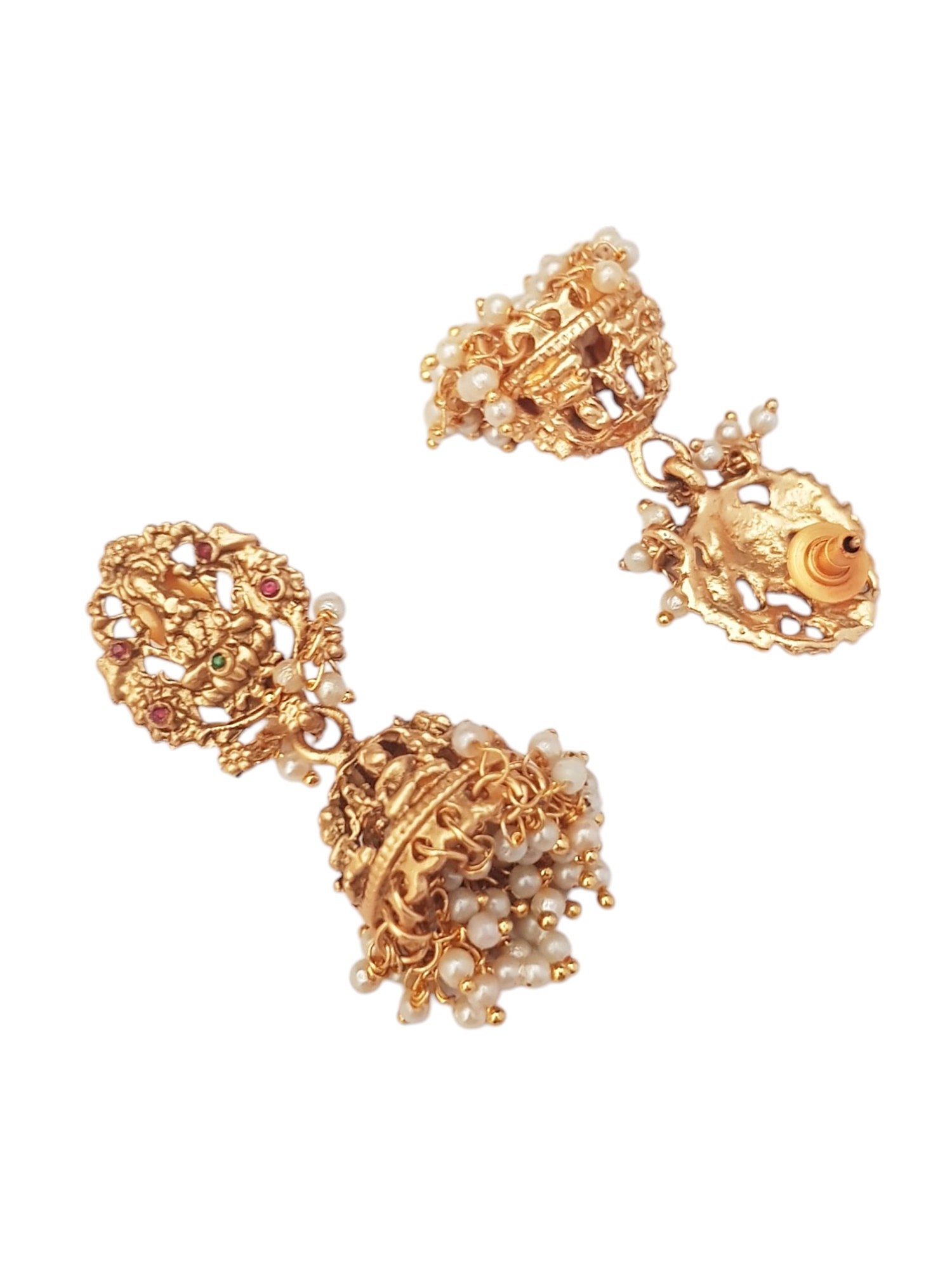 Gold plated Temple design Jhumka Earrings