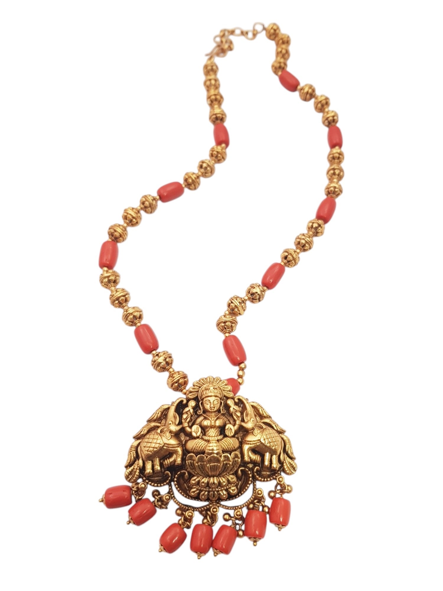 Gold Plated Long Necklace Set in coral