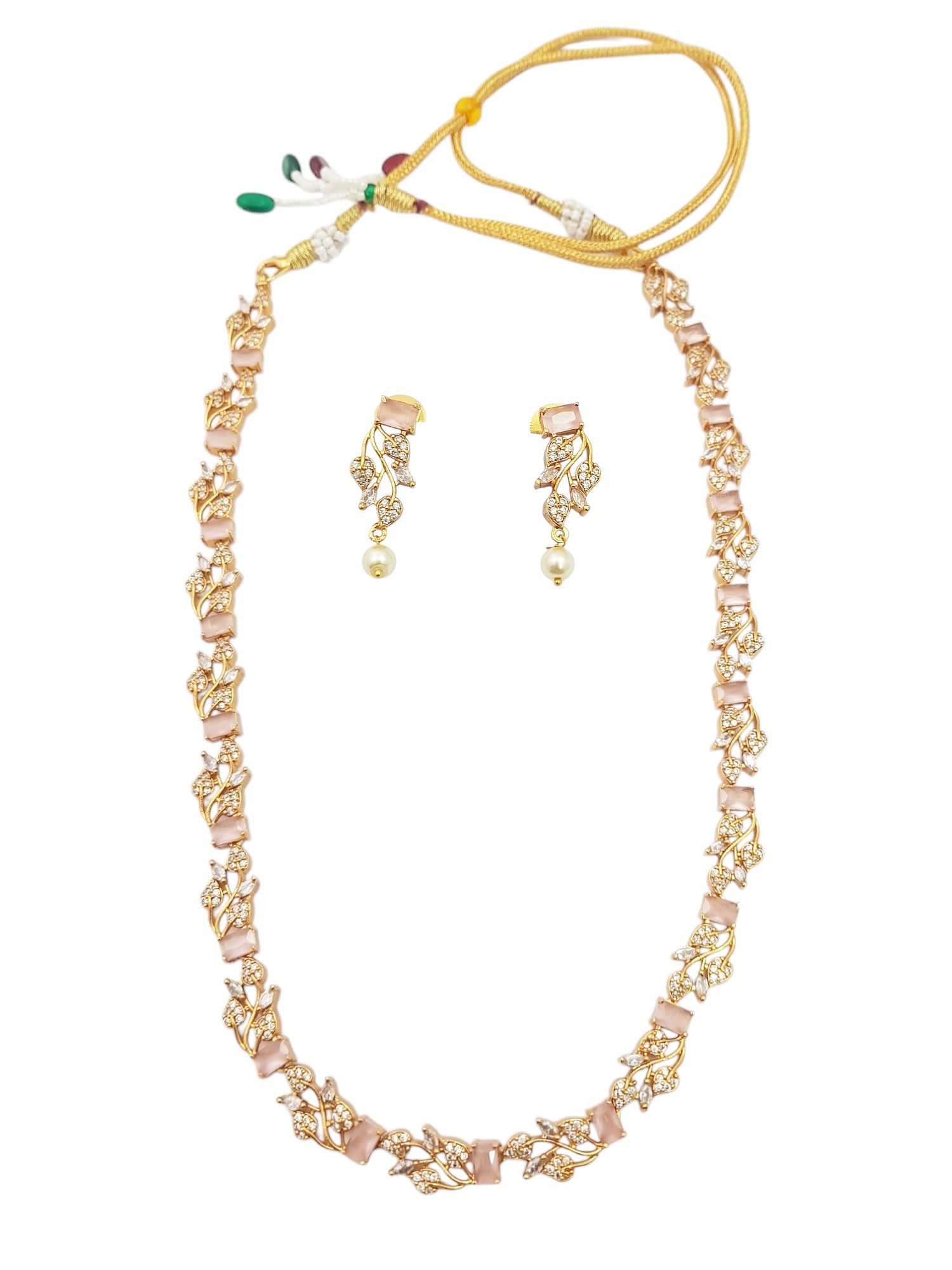 Gold Plated Leaf Motif Coloured stones Necklace Set