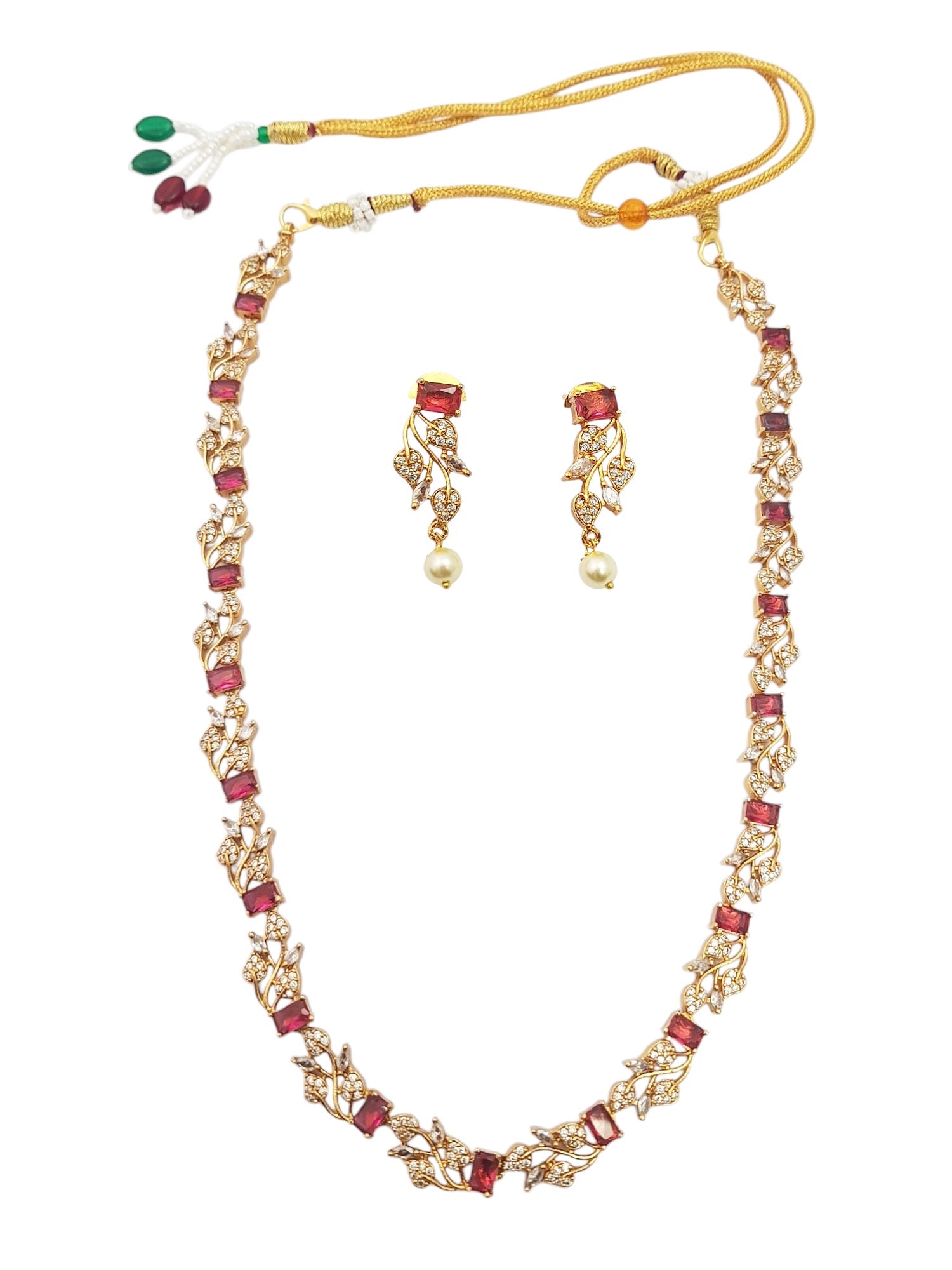 Gold Plated Leaf Motif Coloured stones Necklace Set