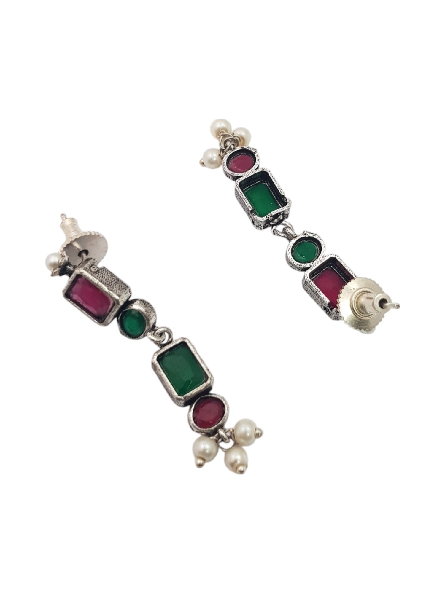 German Silver Plated oxidised multicolor stone Necklace set