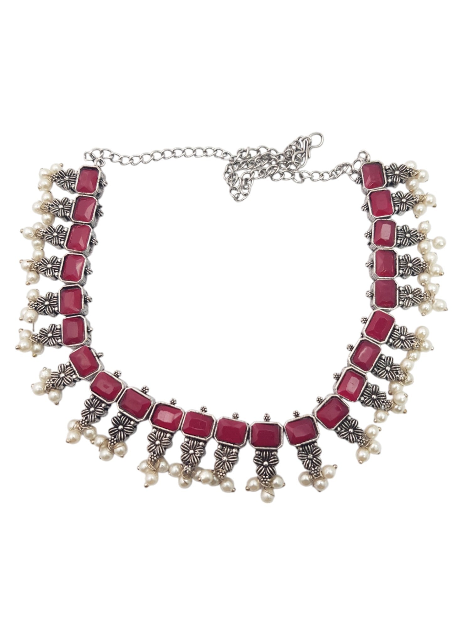 German silver Oxidised Navaratna Necklace Set