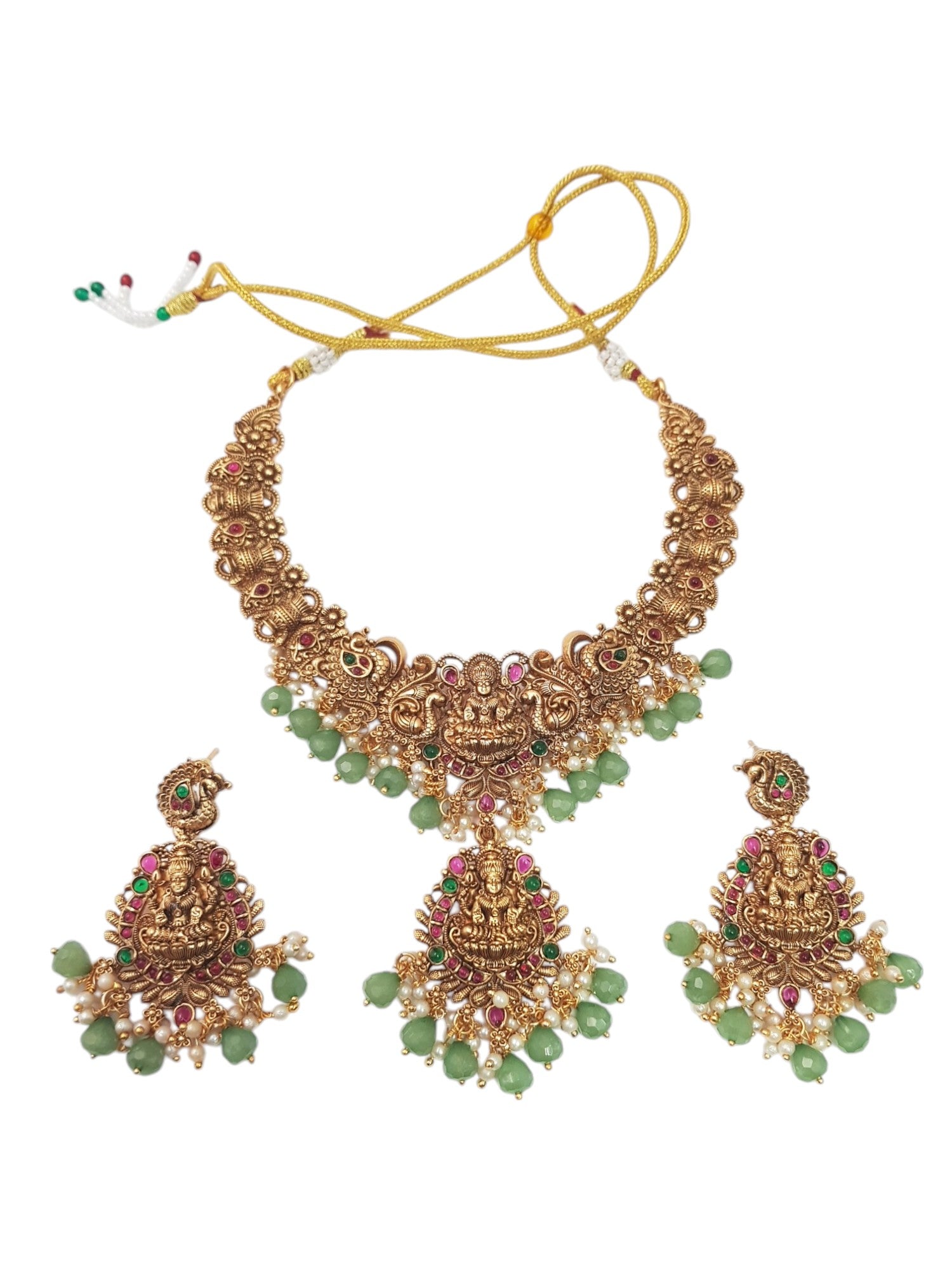 Gold Plated Necklace Set in Laxmi Temple pattern