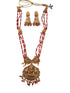 Gold Plated In 3 Layer Coral Beads Long Laxmi Necklace Set