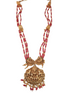 Gold Plated In 3 Layer Coral Beads Long Laxmi Necklace Set