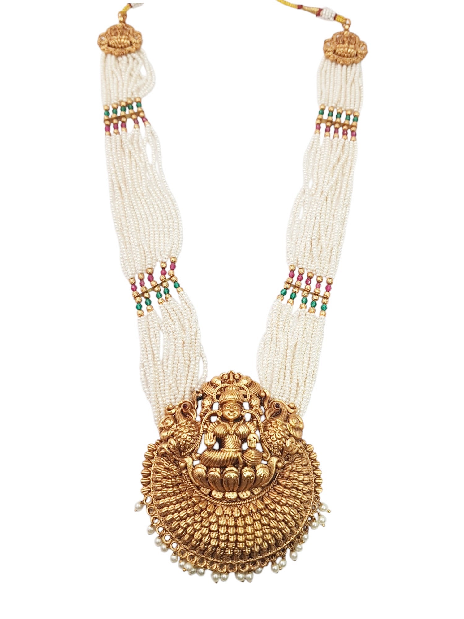 Premium Long Lakshmi Hara Necklace set with Pearl Strings