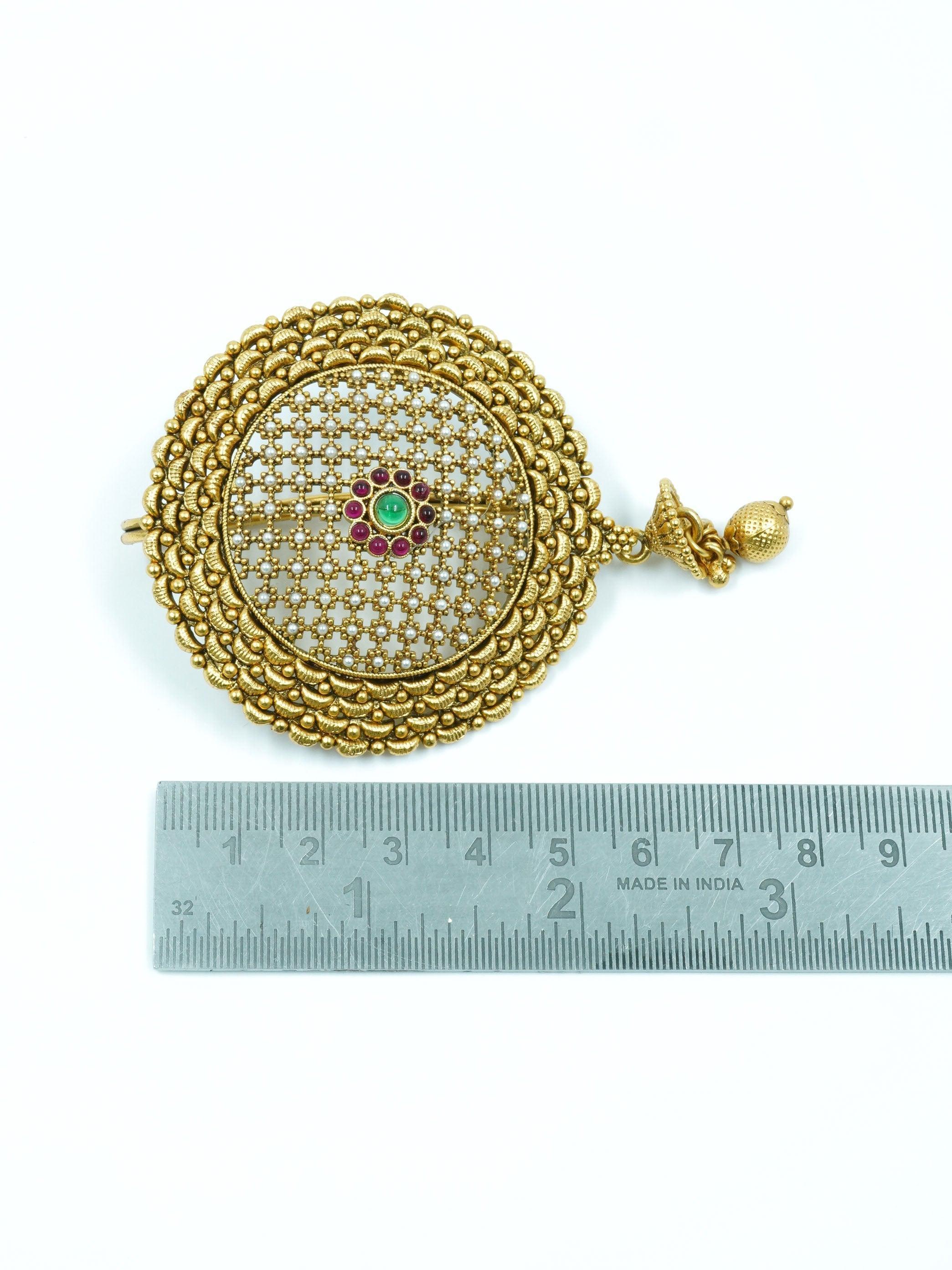 22k 1gm Gold Plated Ruby Colour Studded Amboda / Hair Pin/Rakhdi/Amboda/Pin 12260N - Griiham