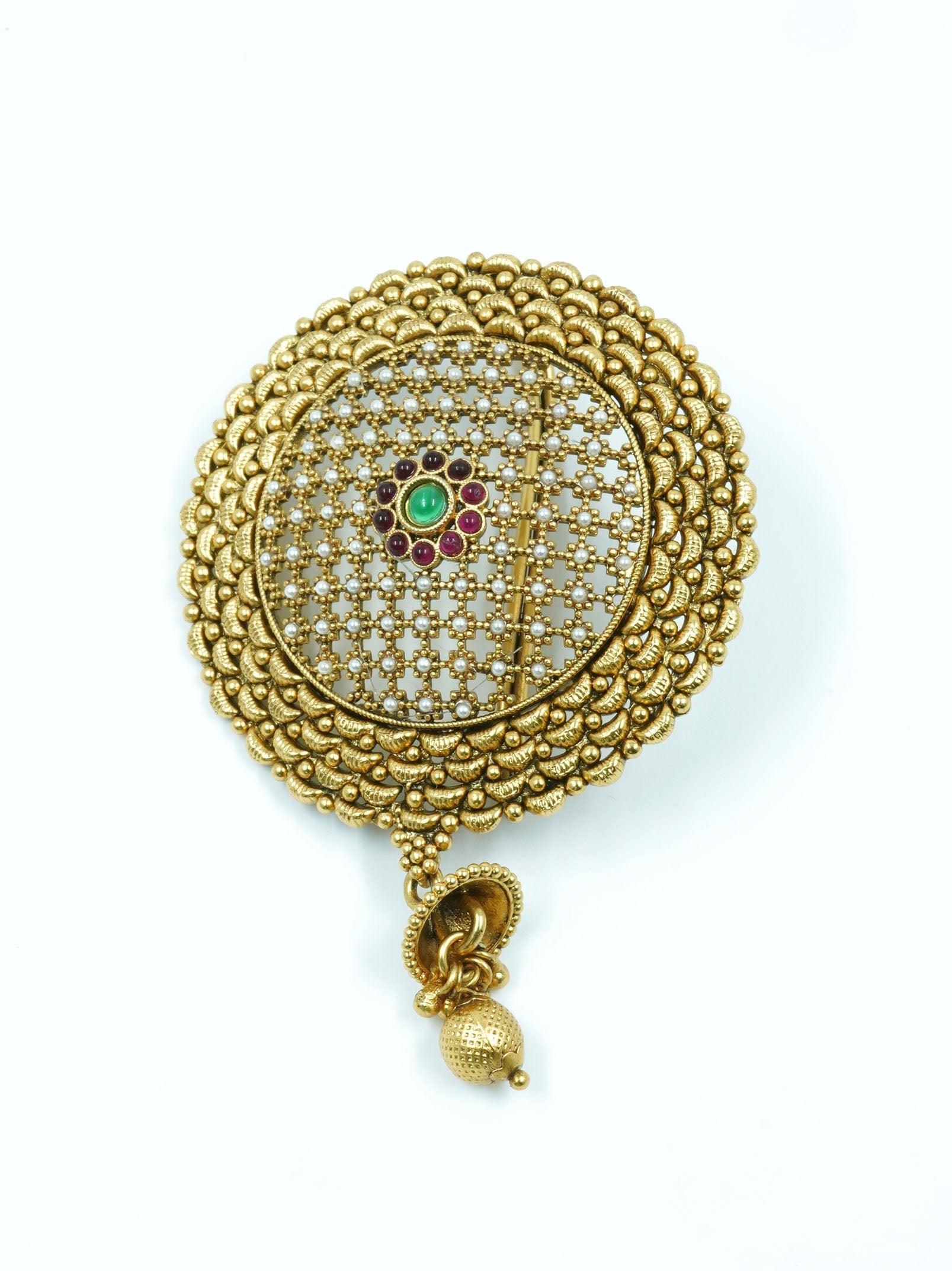 22k 1gm Gold Plated Ruby Colour Studded Amboda / Hair Pin/Rakhdi/Amboda/Pin 12260N - Griiham