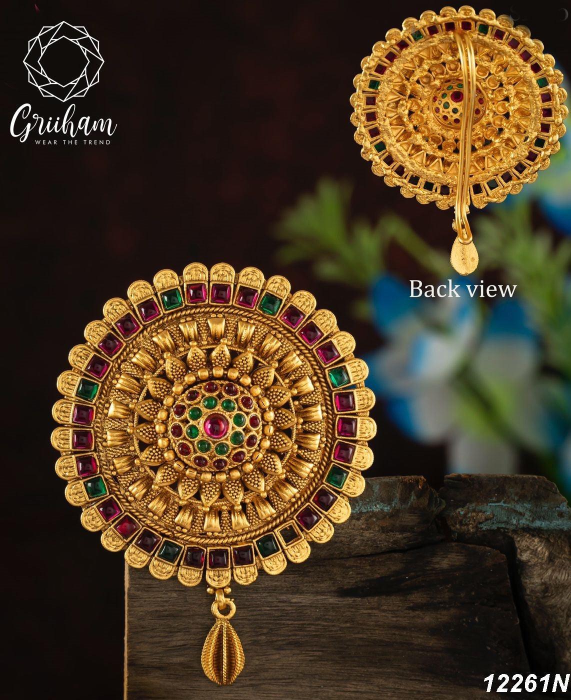 22k 1gm Gold Plated Ruby Colour Studded Amboda / Hair Pin/Rakhdi/Amboda/Pin 12261N - Griiham