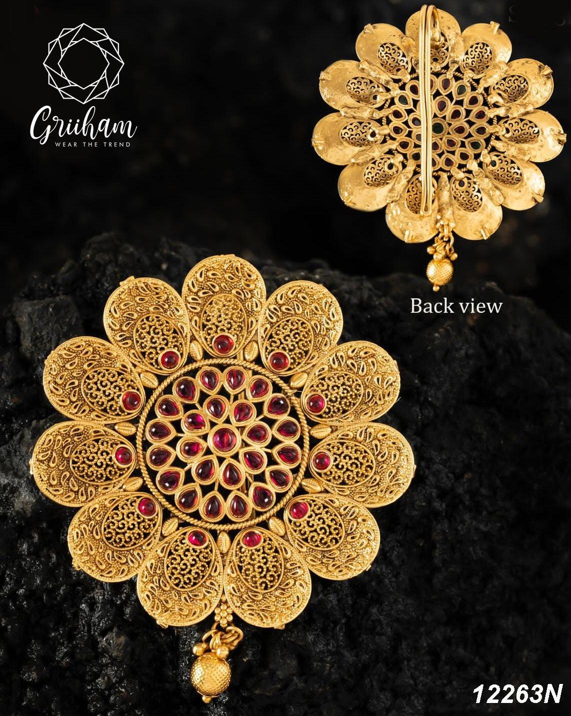 22k 1gm Gold Plated Ruby Colour Studded Amboda / Hair Pin/Rakhdi/Amboda/Pin 12263N - Griiham