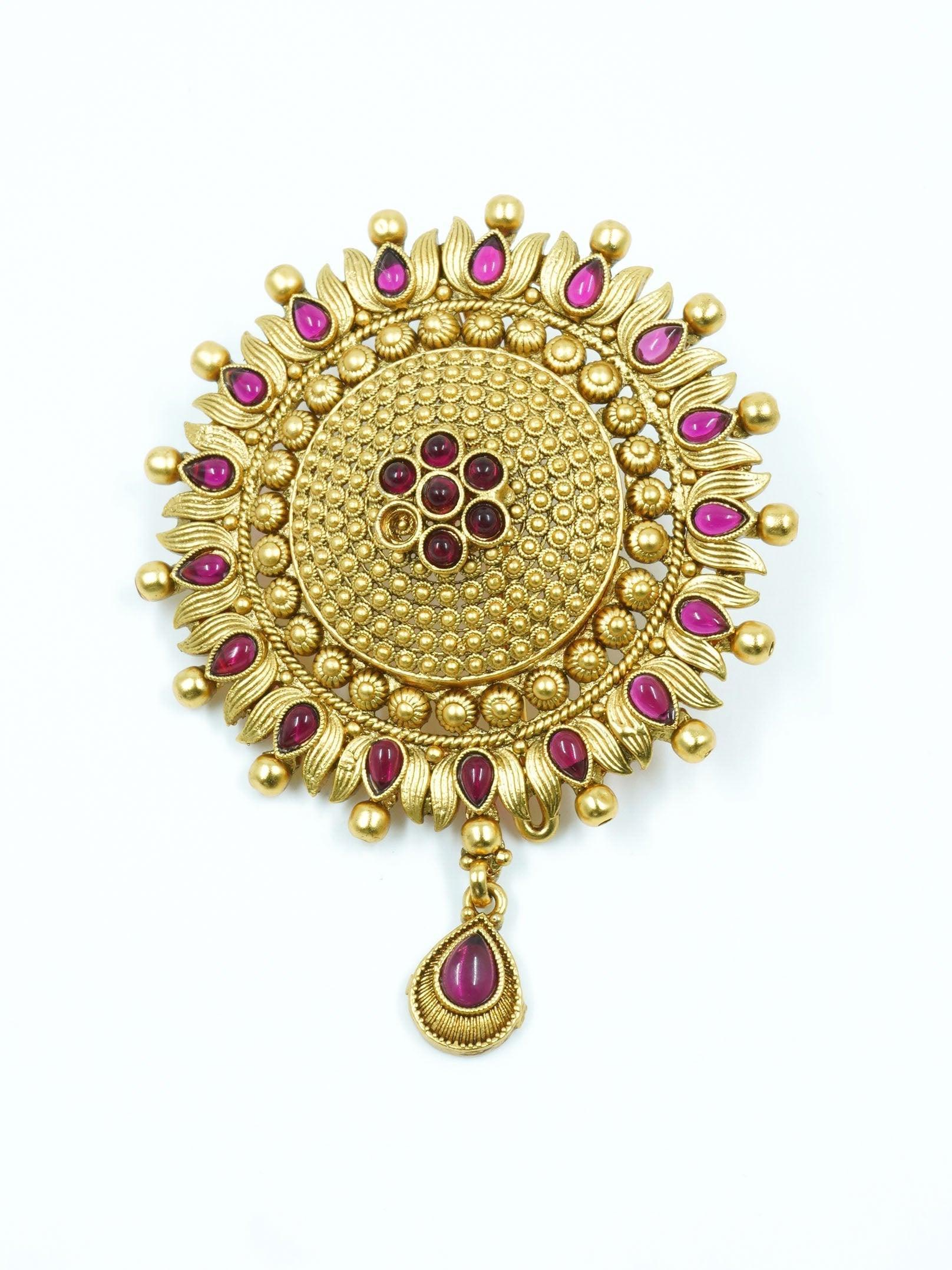 22k 1gm Gold Plated Ruby Colour Studded Amboda / Hair Pin/Rakhdi/Amboda/Pin 12265N - Griiham