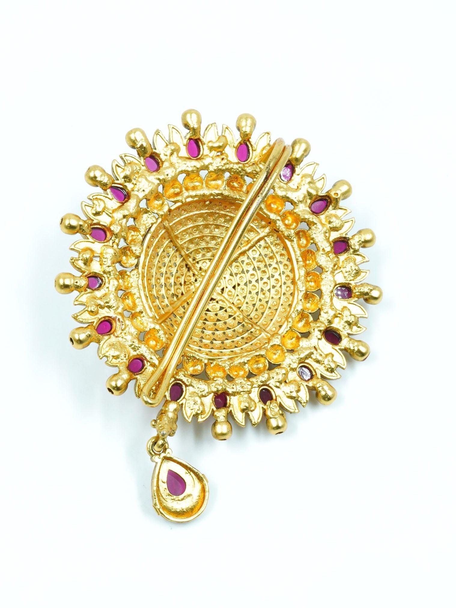 22k 1gm Gold Plated Ruby Colour Studded Amboda / Hair Pin/Rakhdi/Amboda/Pin 12265N - Griiham