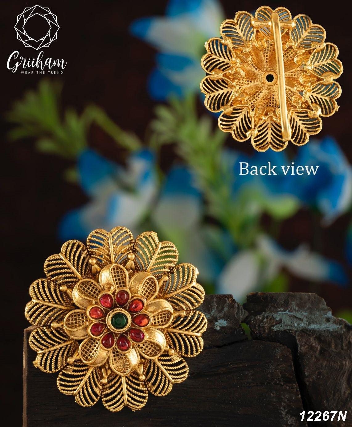 22k 1gm Gold Plated Ruby Colour Studded Amboda / Hair Pin/Rakhdi/Amboda/Pin 12267N - Griiham