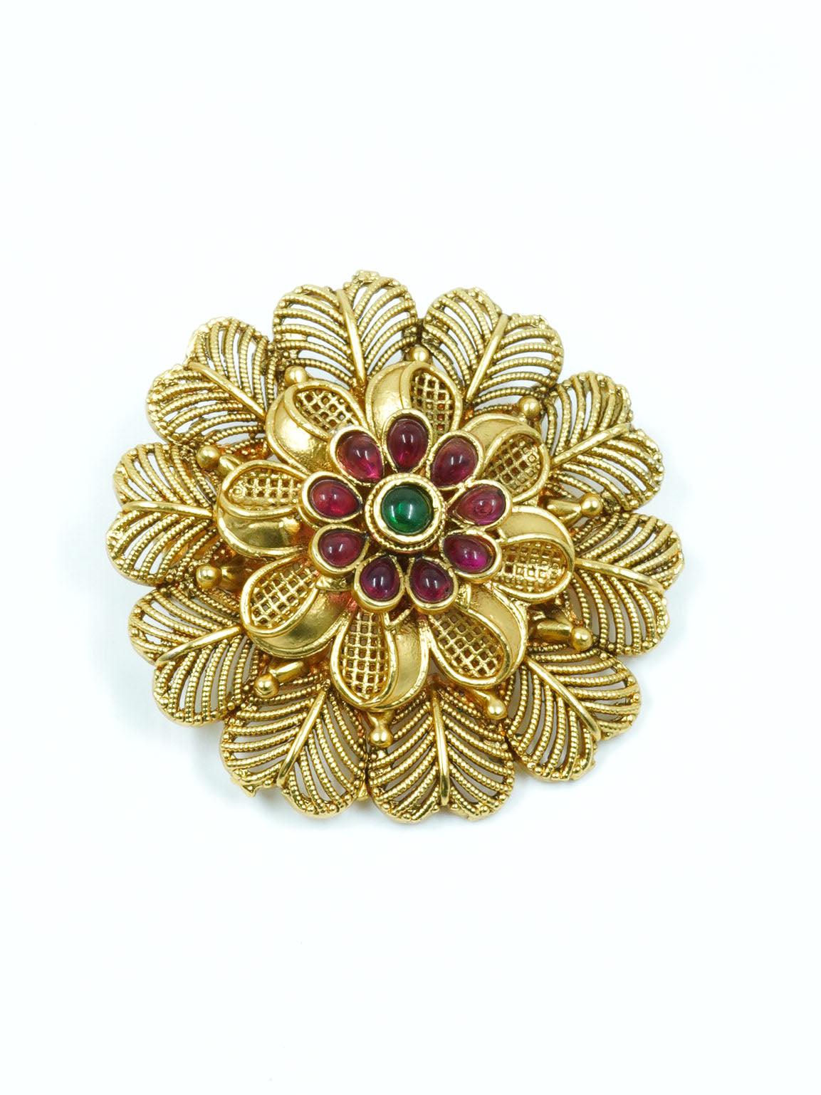 22k 1gm Gold Plated Ruby Colour Studded Amboda / Hair Pin/Rakhdi/Amboda/Pin 12267N - Griiham