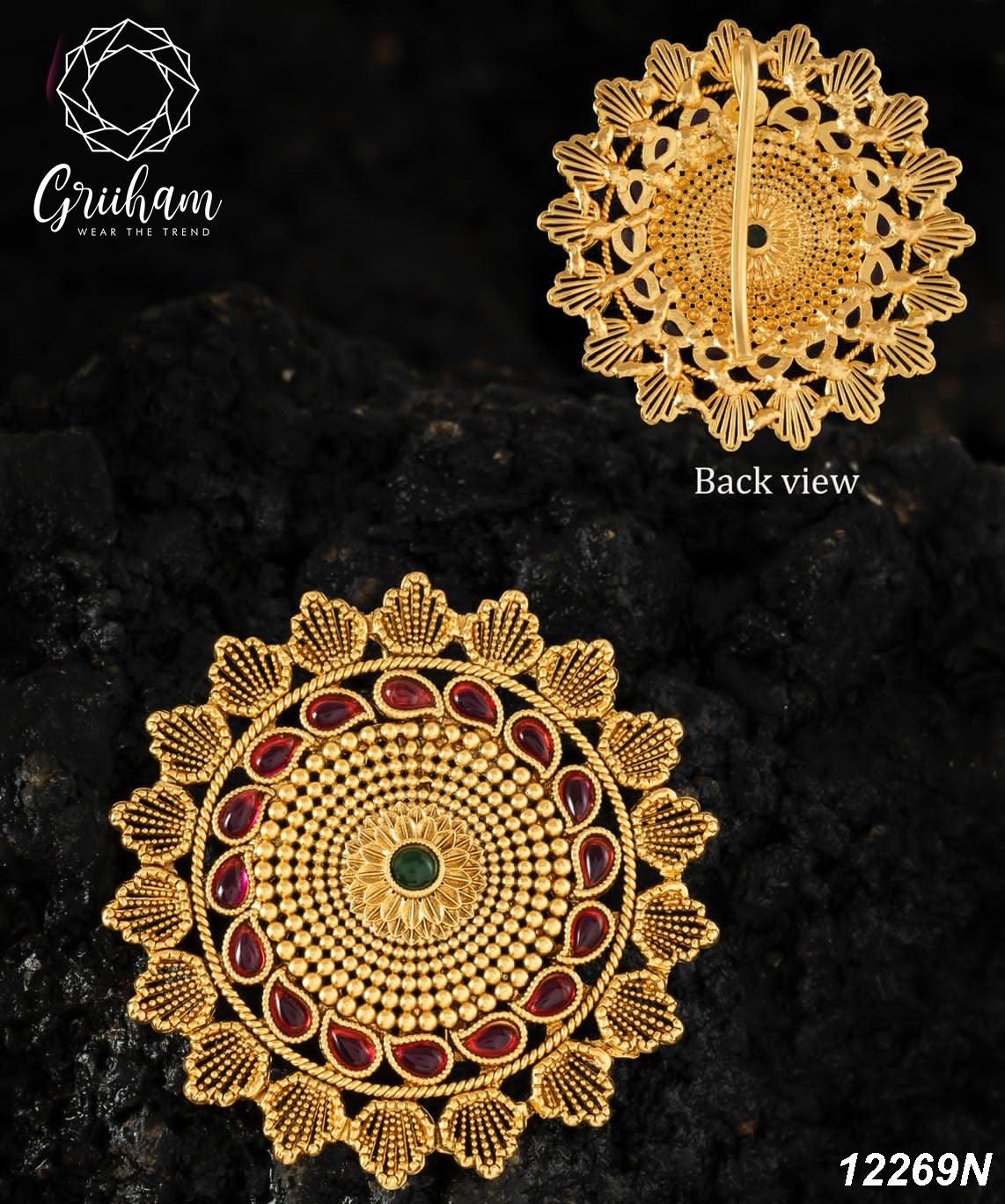 22k 1gm Gold Plated Ruby Colour Studded Amboda / Hair Pin/Rakhdi/Amboda/Pin 12269N - Griiham