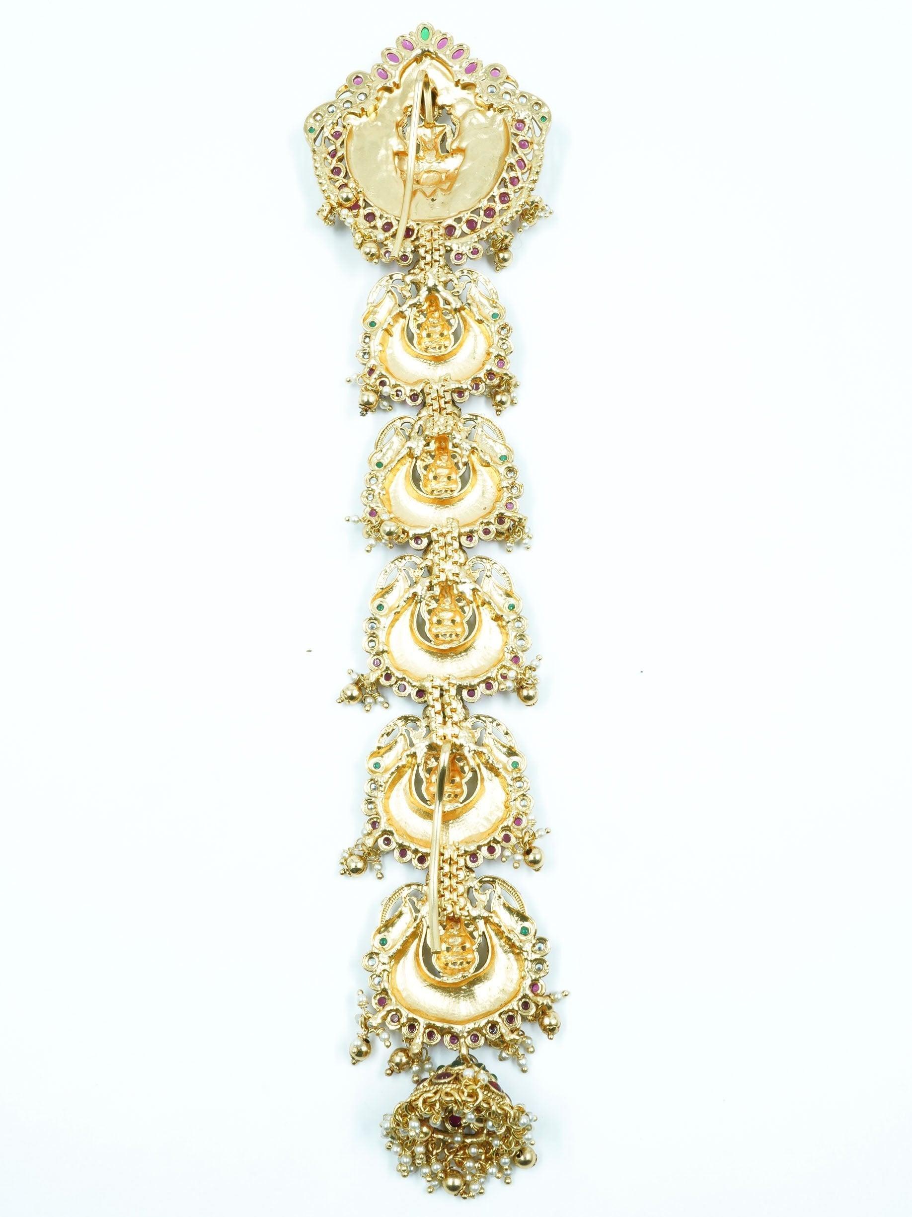 22k 1gm Gold Plated Ruby Colour Studded Hair Jada/Amboda / Hair Pin/Rakhdi/Amboda/Pin 12239N - Griiham