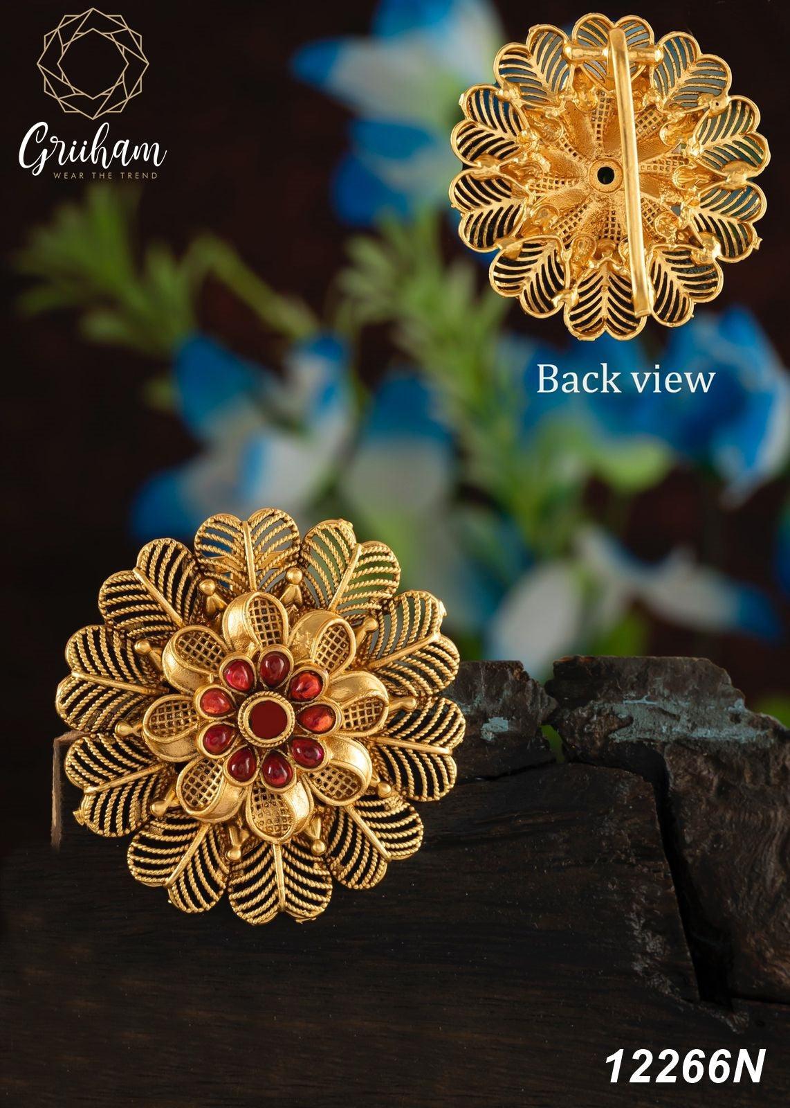 22k 1gm Gold Plated Ruby Colour Studded Hair Jada/Amboda / Hair Pin/Rakhdi/Amboda/Pin 12266N - Griiham