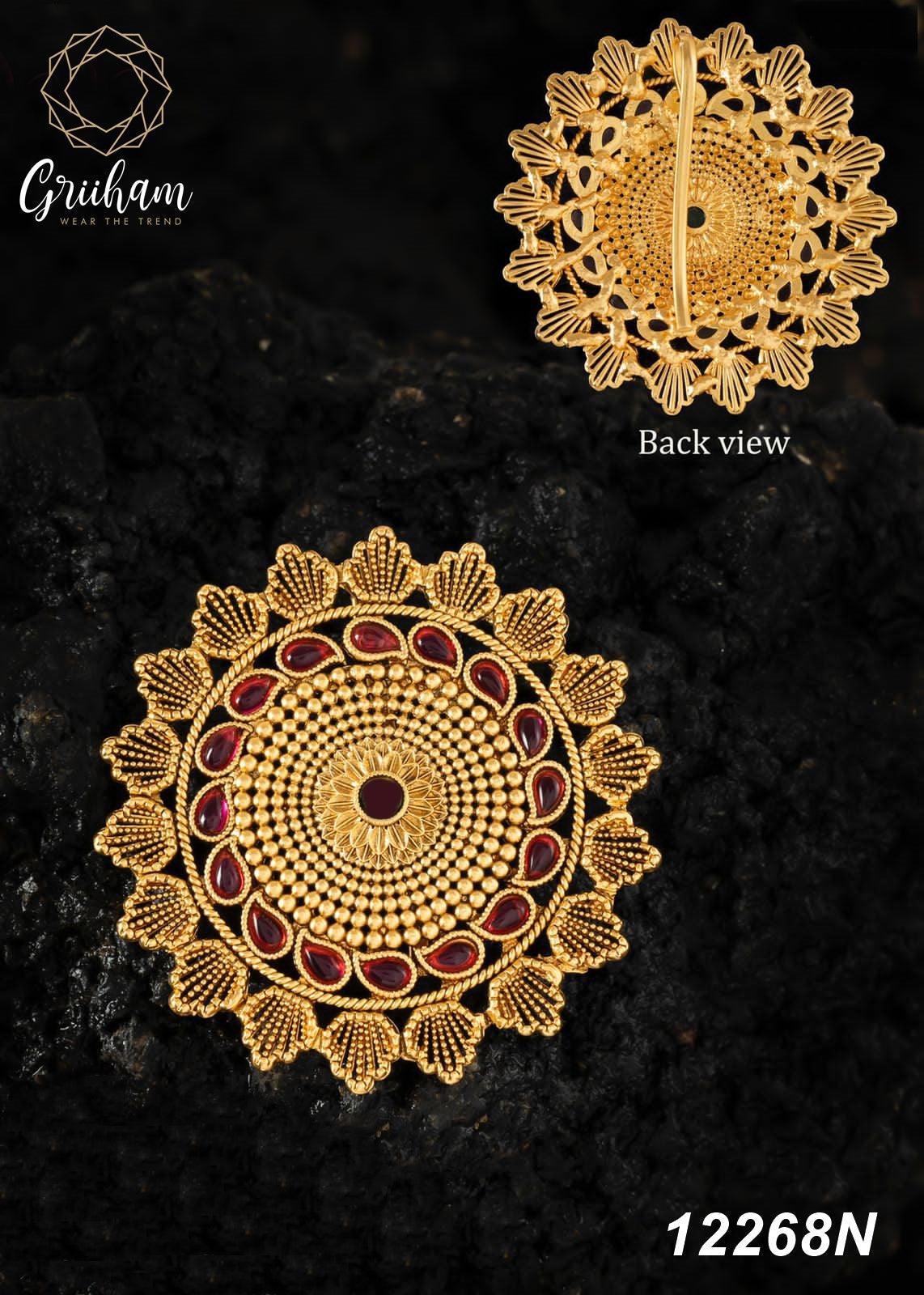 22k 1gm Gold Plated Ruby Colour Studded Hair Jada/Amboda / Hair Pin/Rakhdi/Amboda/Pin 12268N - Griiham