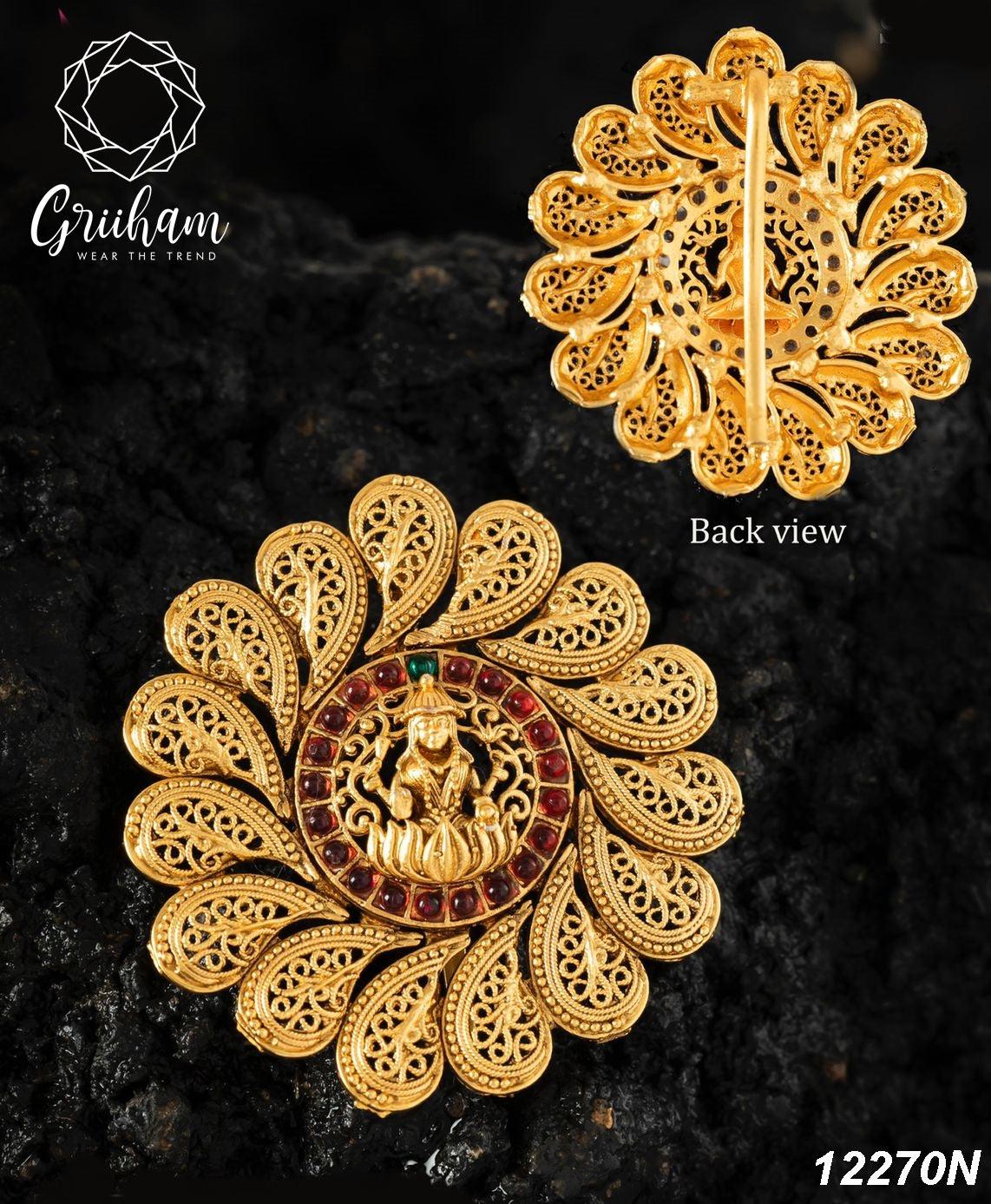 22k 1gm Gold Plated Ruby Colour Studded Hair Jada/Amboda / Hair Pin/Rakhdi/Amboda/Pin 12270N - Griiham