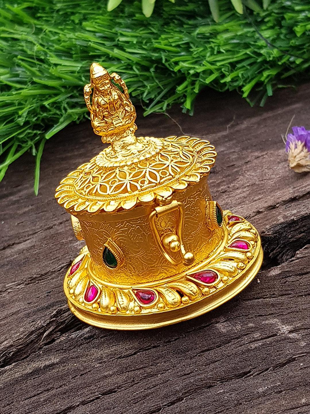 22k Gold Plated Laxmi Kum Kum Box best for gifting 9871N - Griiham