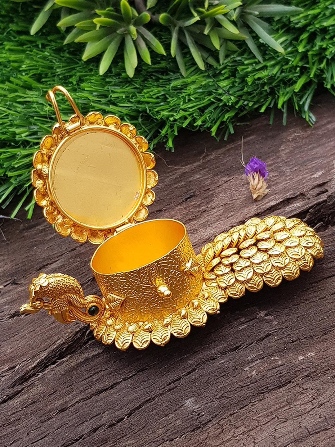 22k Gold Plated Peacock Shaoe Kum Kum Box best for gifting 9853N - Griiham