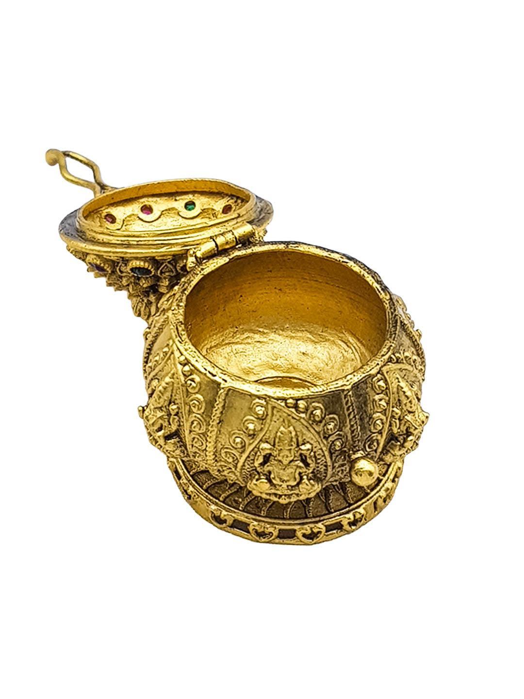 22k Gold Plated fully engraved Kumkum box best for gifting - Griiham