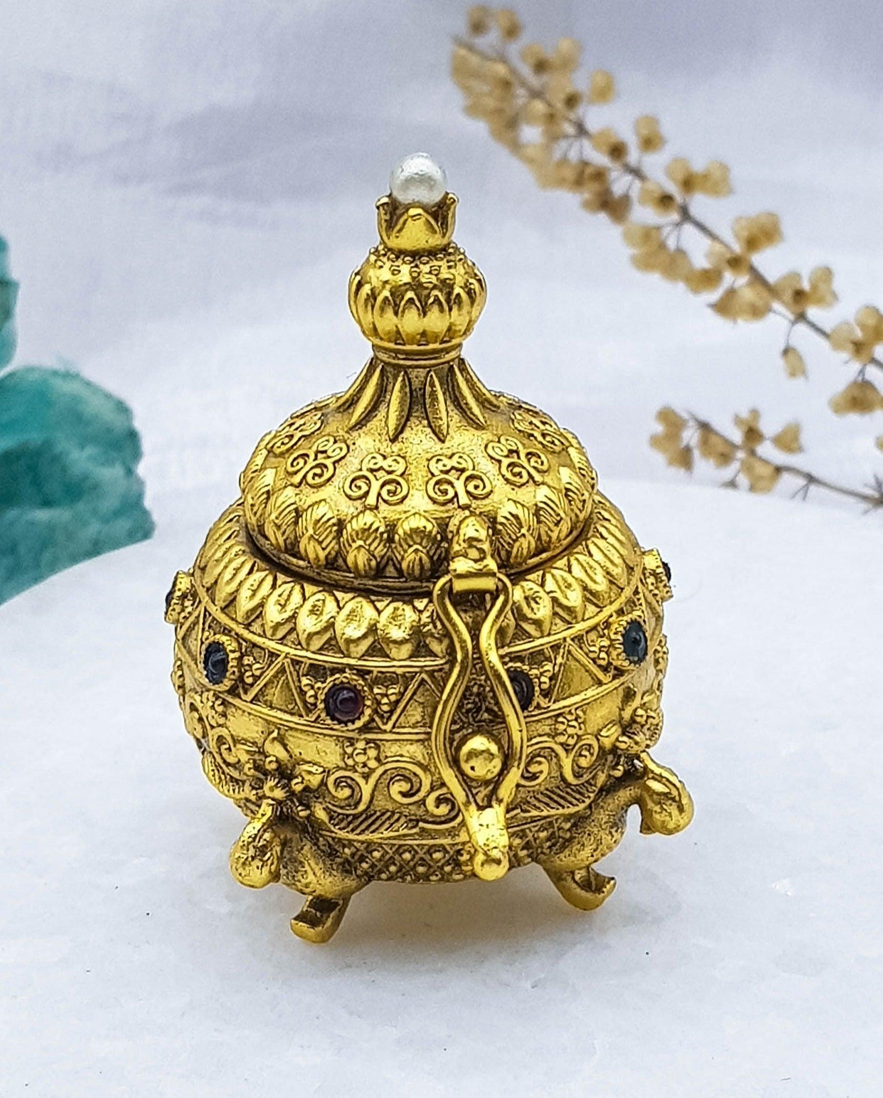 22k Gold Plated fully engraved Kumkum box best for gifting