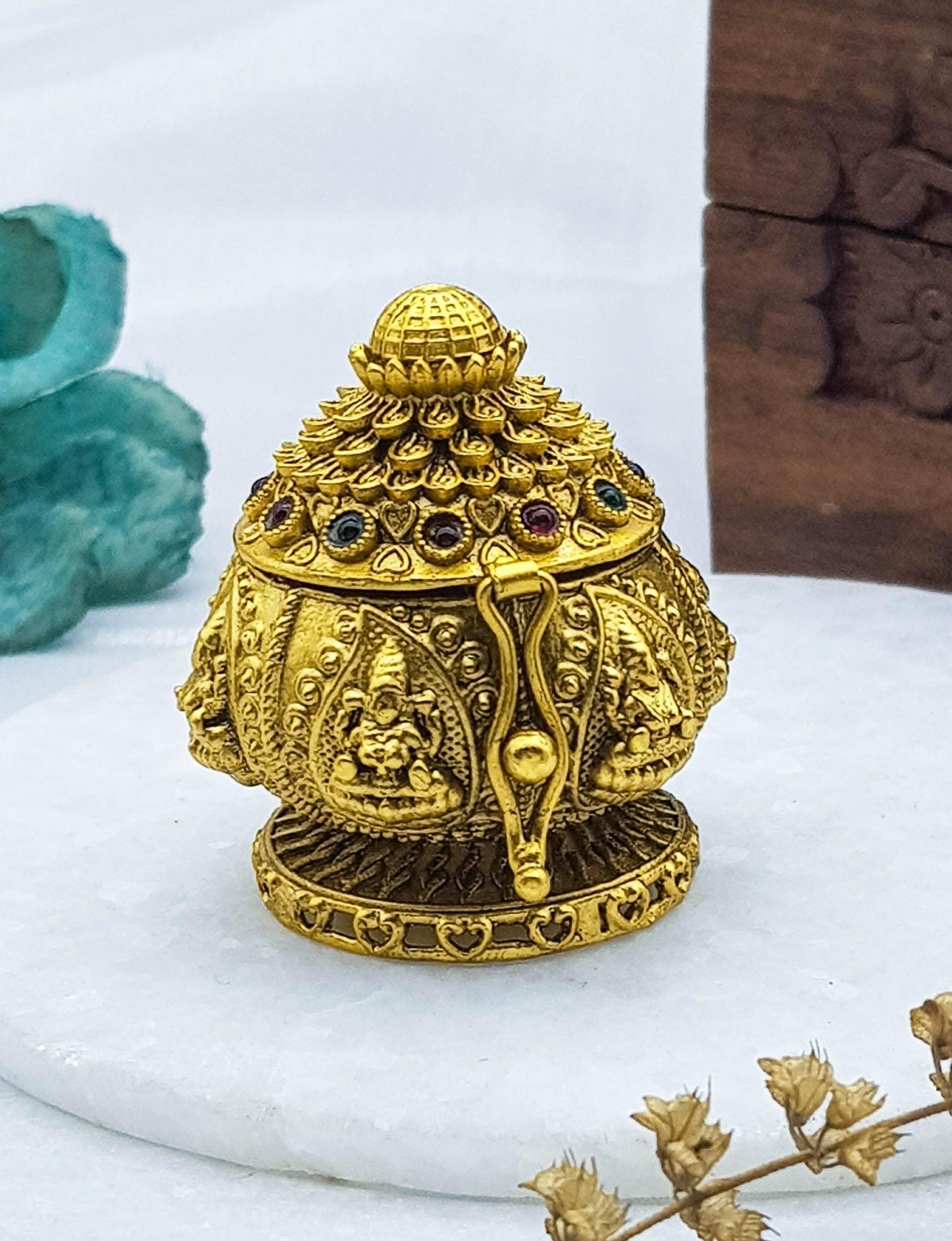 22k Gold Plated fully engraved Kumkum box best for gifting