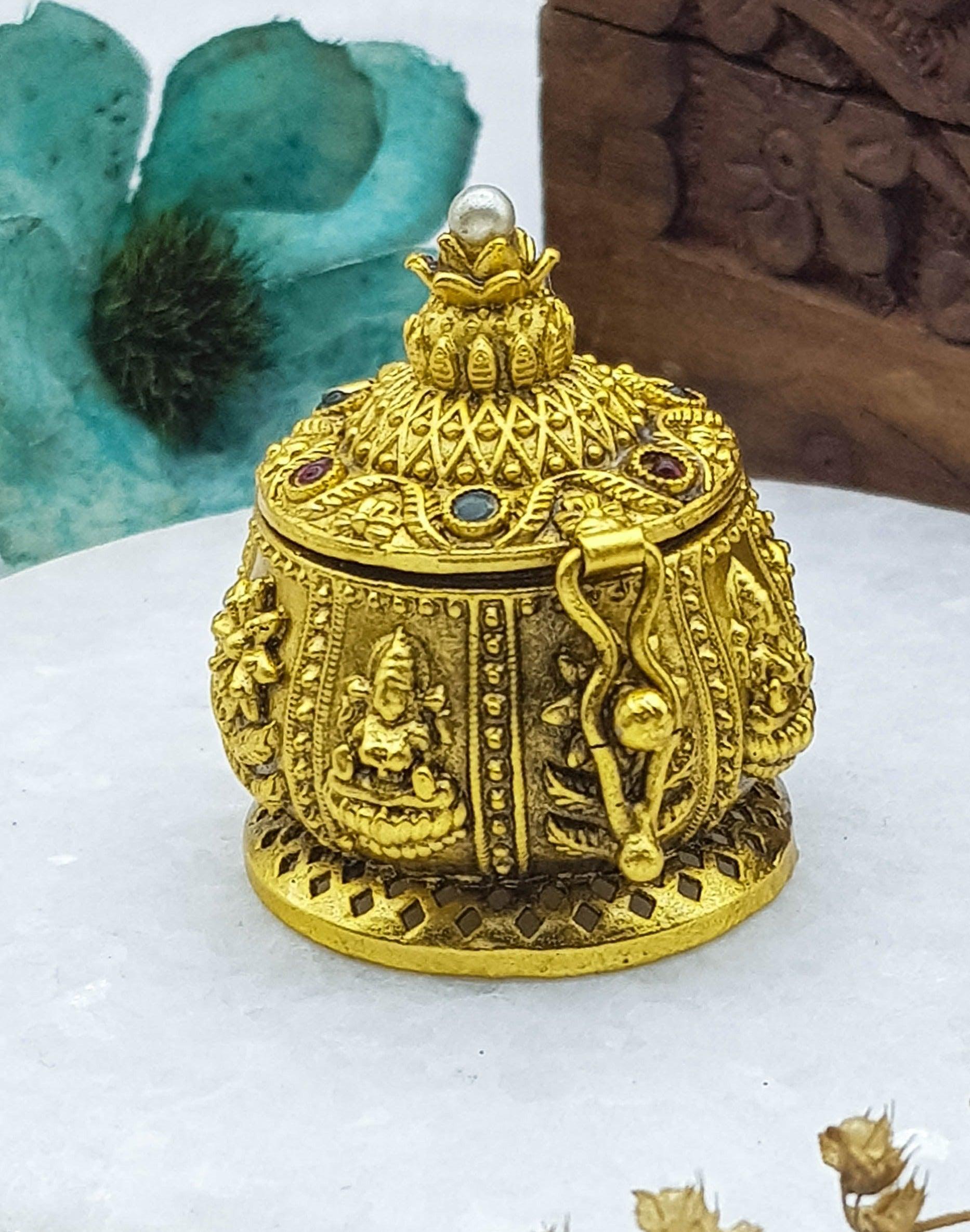 22k Gold Plated fully engraved Kumkum box best for gifting