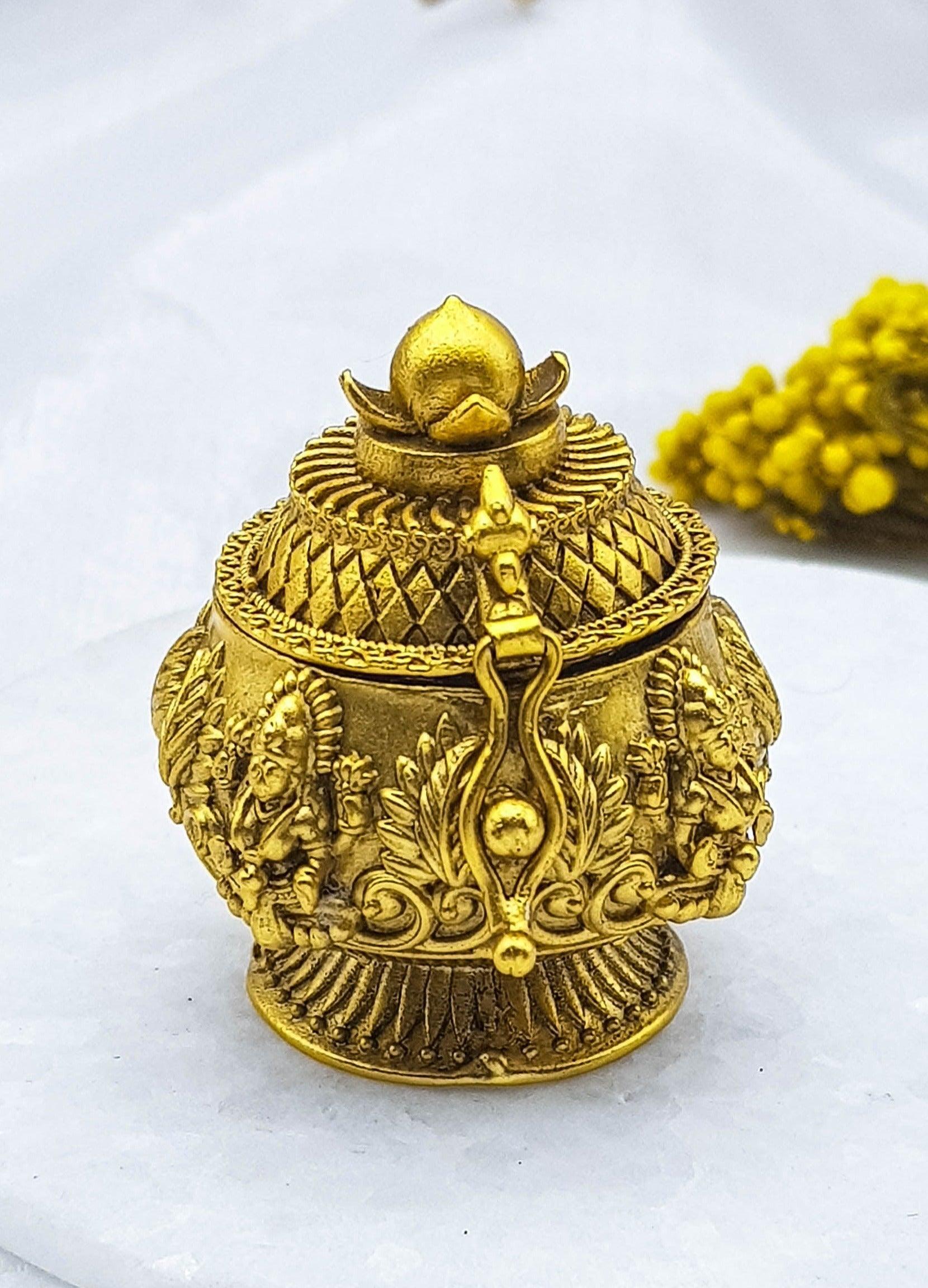 22k Gold Plated fully engraved Kumkum box best for gifting