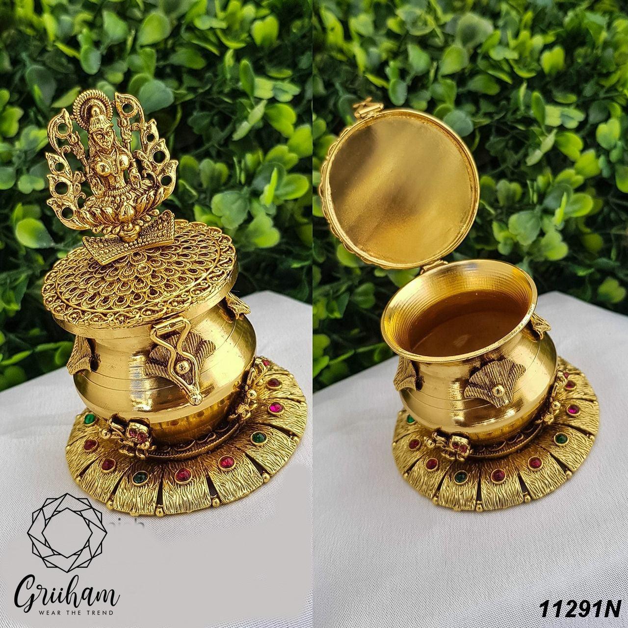 22k Gold Plated fully engraved Laxmi Kumkum box 11291N - Griiham