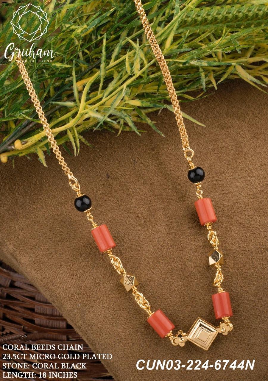 23.5kt Gold finish guaranteed microplated Coral thali chain 6744N