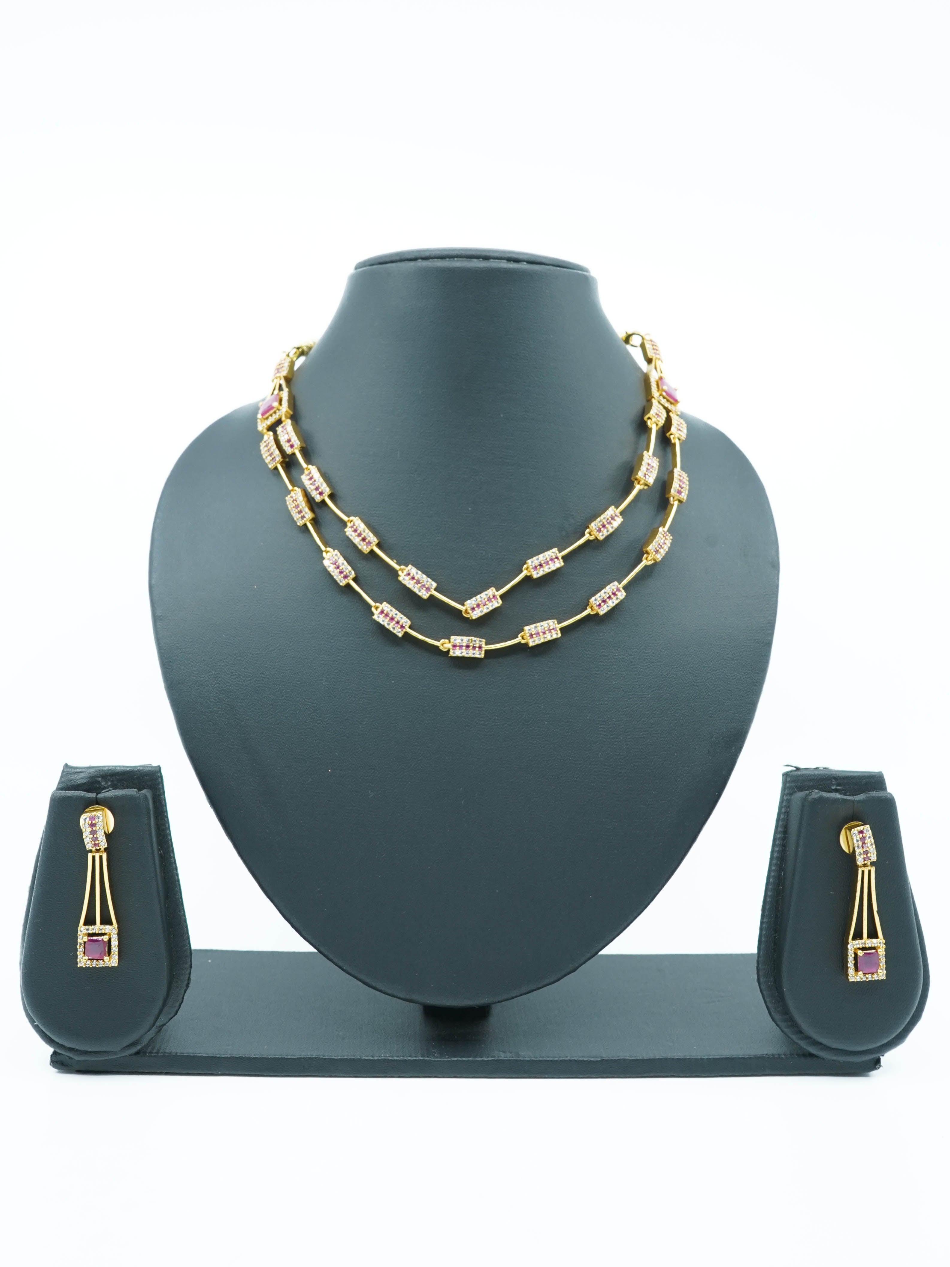 23.5kt Guaranteed Gold finish Evergreen Trending designs Short AD necklace set 11659N - Griiham