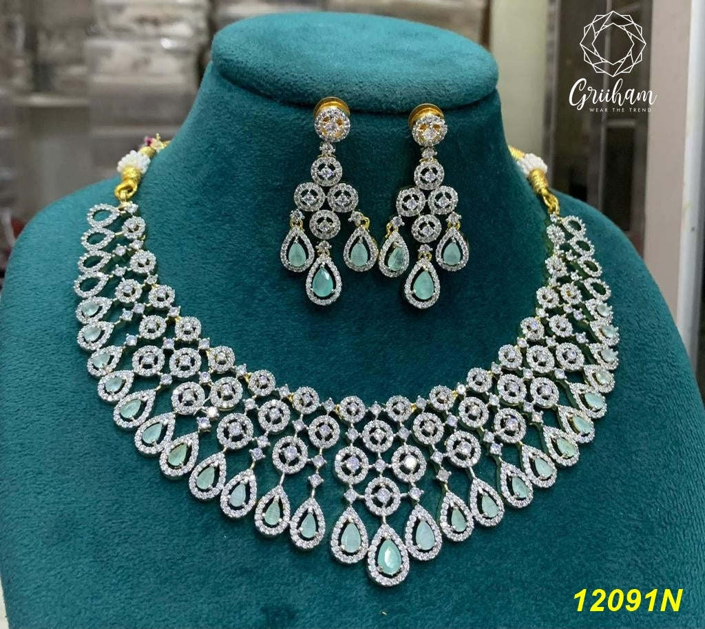 23.5kt Guaranteed white Gold finish Evergreen Trending designs Short AD necklace set  12092N-1